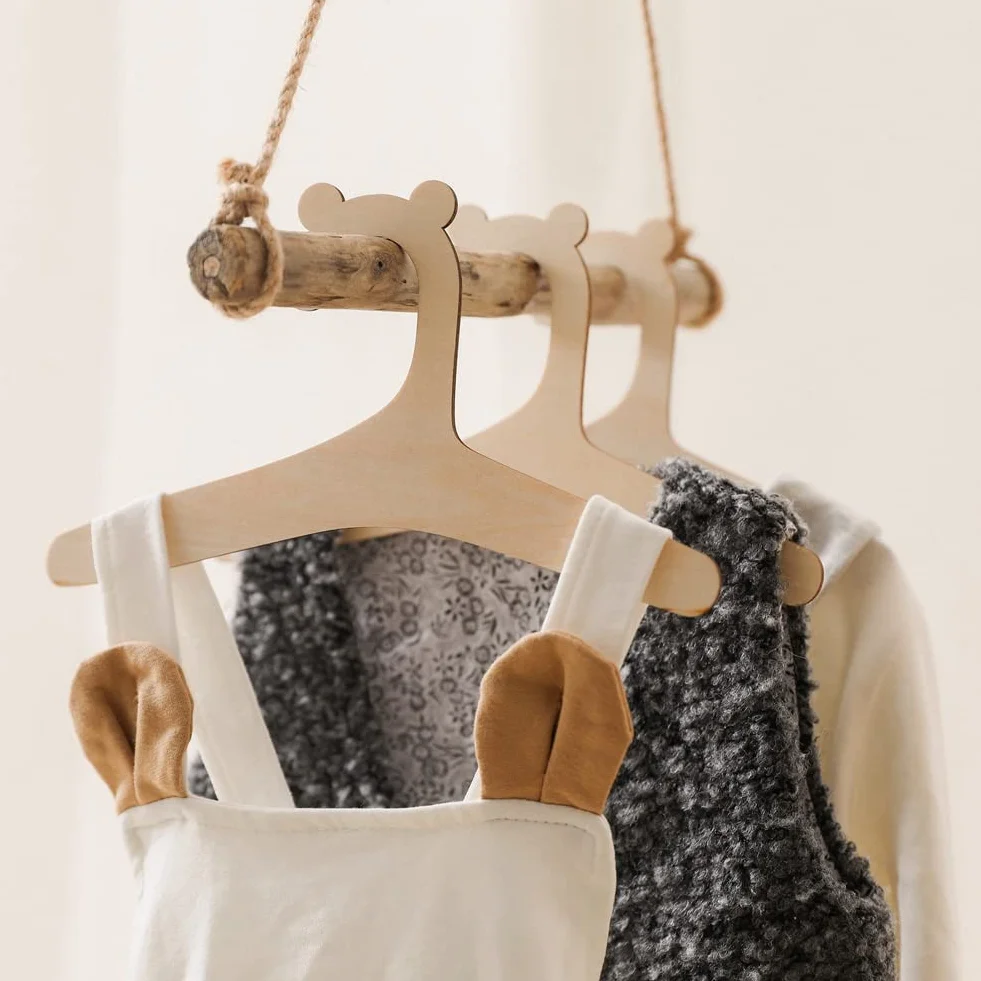 Perchas de Madera Natural para Ropa - 30 Piezas para Perchero Infantil