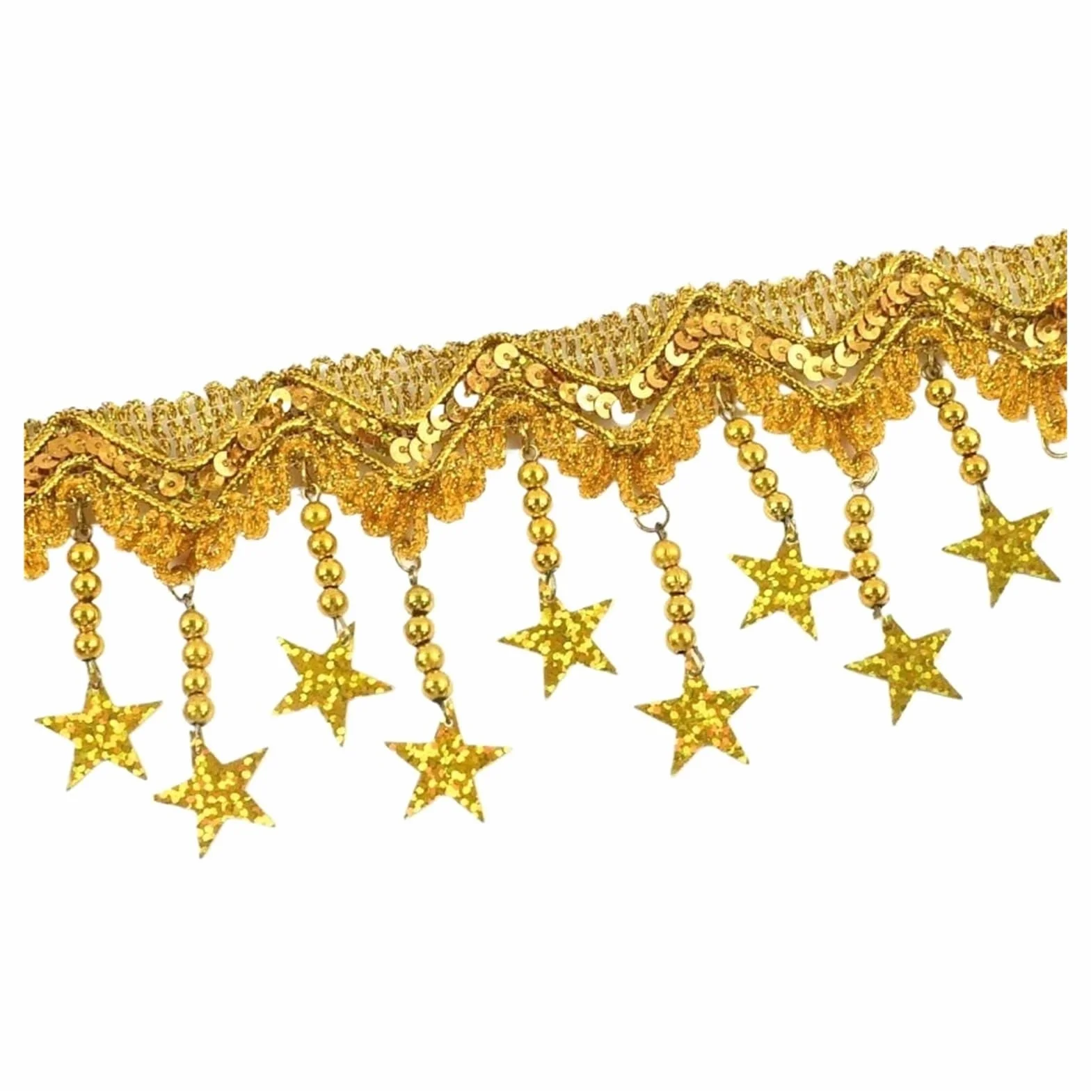 Cenefa con flecos y abalorios Borla colgante de lentejuelas | Borlas de encaje vestido de baile latino decoración cordones ropa cortina materiales de costura(Gold-85mm,10Meters)