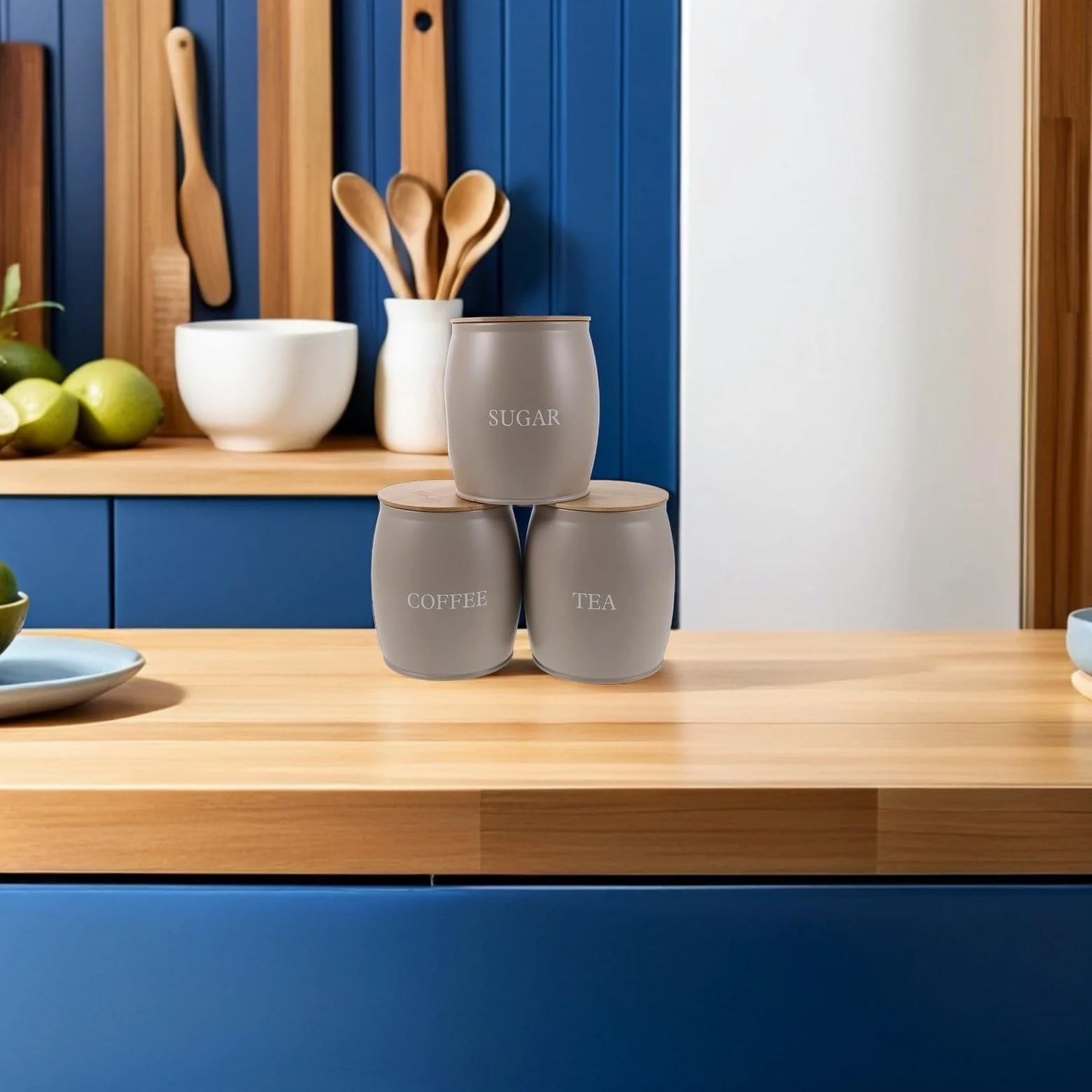 Ipetboom Juego de 3 Tarros Herméticos de Acero Inoxidable para Café y Azúcar con Diseño Moderno Minimalista, Tapa para Almacenamiento en Oficina y Encimera