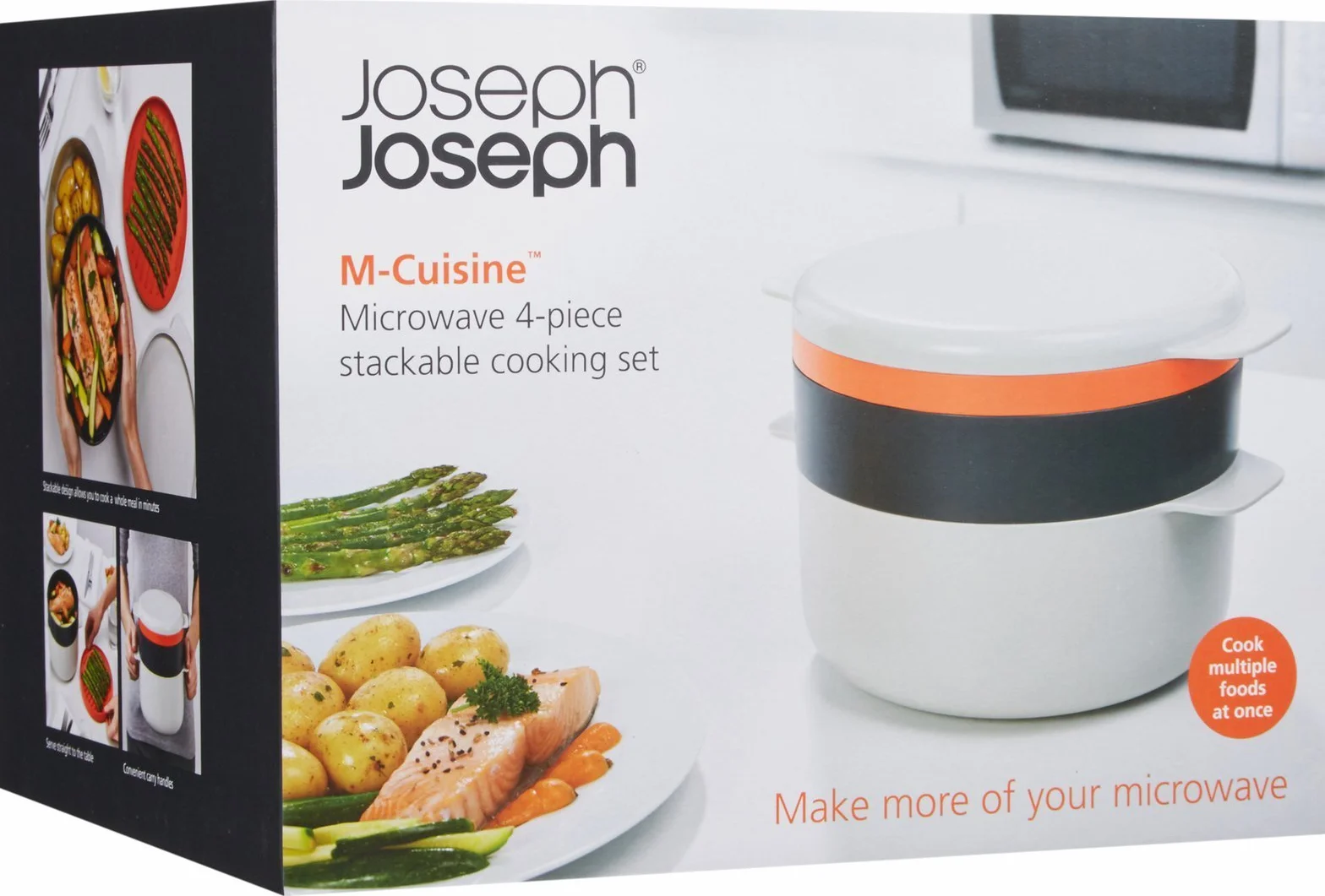 Joseph Joseph M-Cuisine Set de Cocina Apilable para Microondas de 4 Piezas, Olla de 2 Litros, Vaporera, Parrilla y Tapa