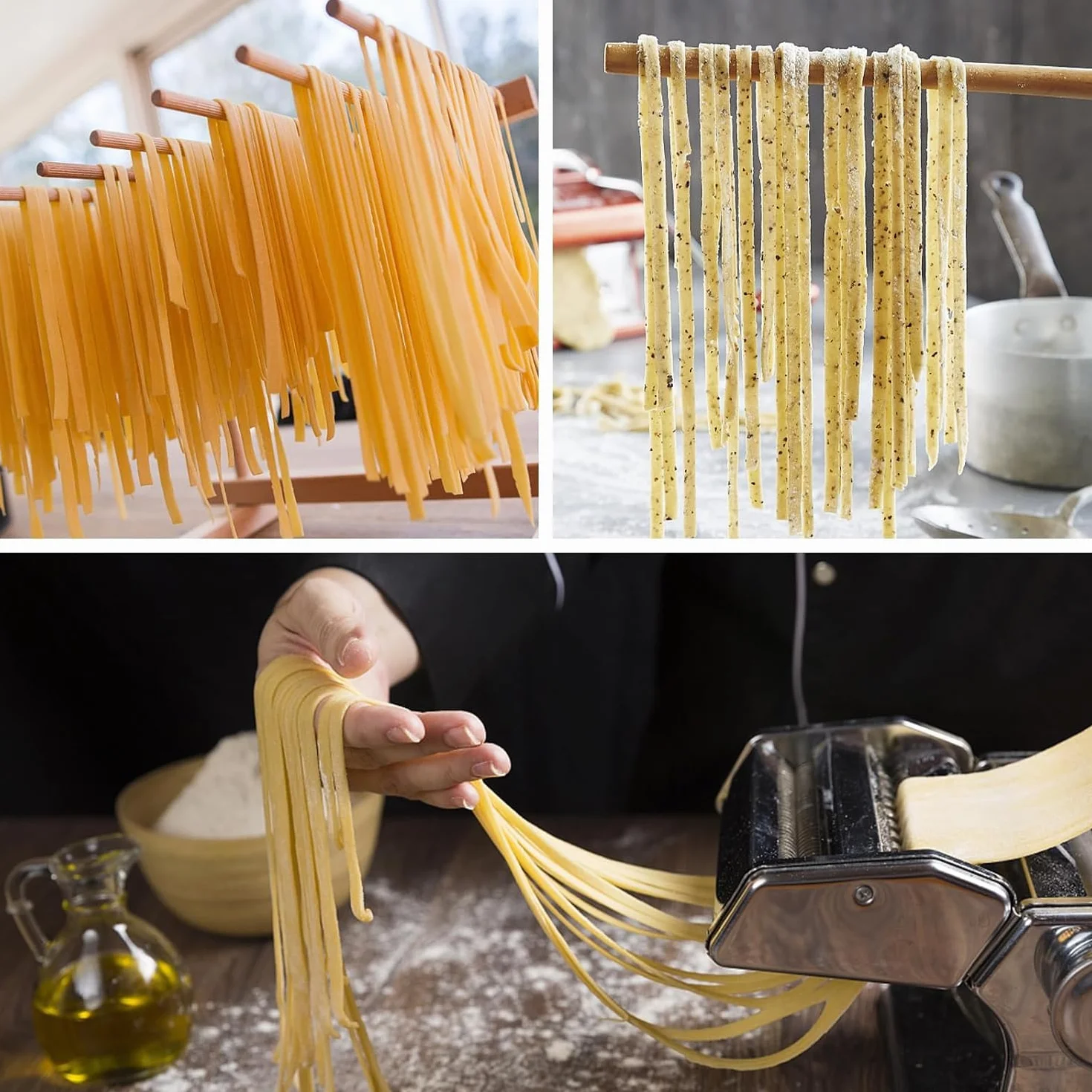 Secador de Pasta, Rejilla de Secado de Pasta de Madera Plegable Madera de Haya Natural, con Asas de 8 Barras Rejilla de Secadora Colgante de Espagueti, para Restaurante Hoga