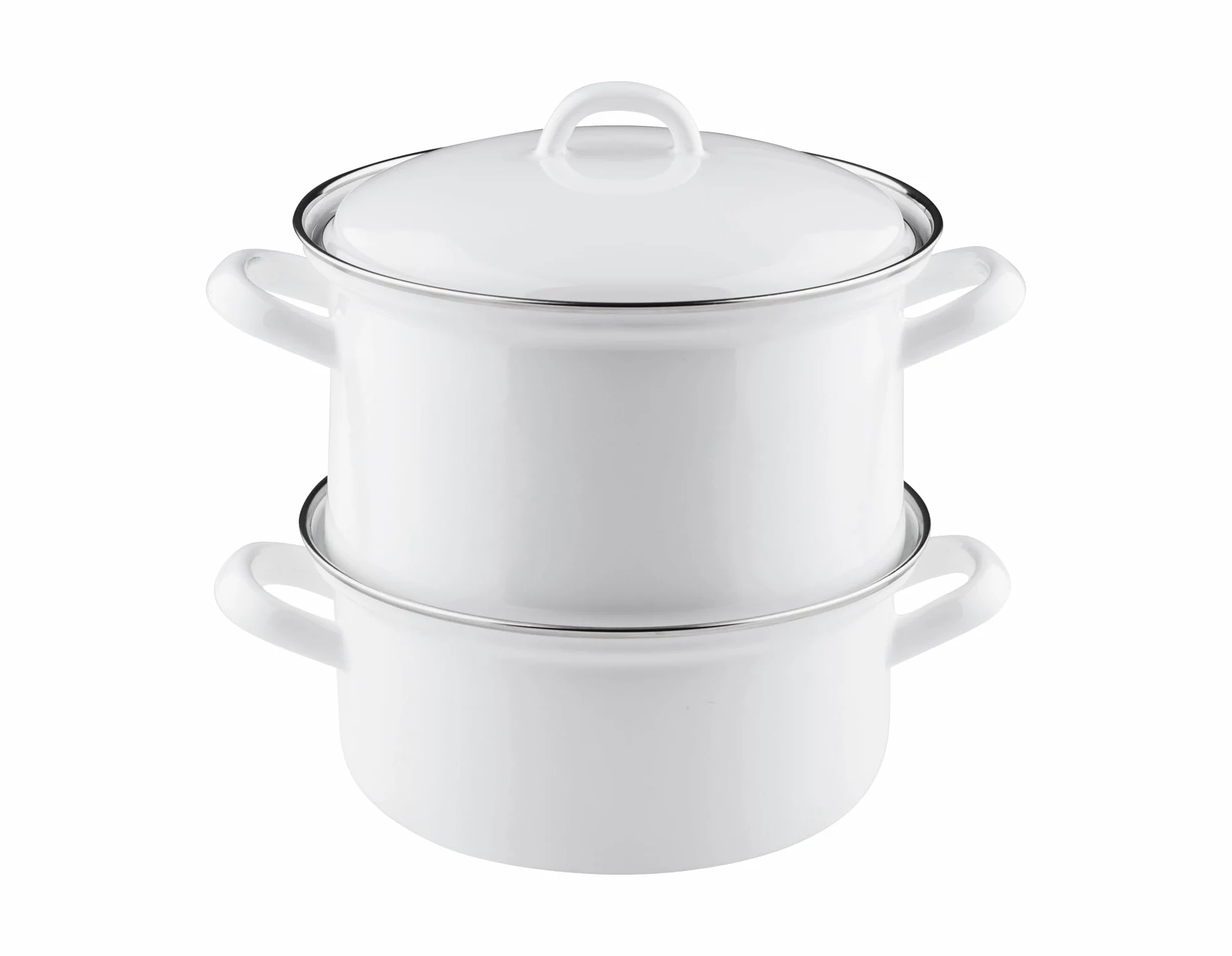 Riess, 0286-033, Cocina de patatas con tapa de esmalte 18, CLASSIC- WEISS, 19 cm de alto, 18 cm de diámetro, esmalte, blanco