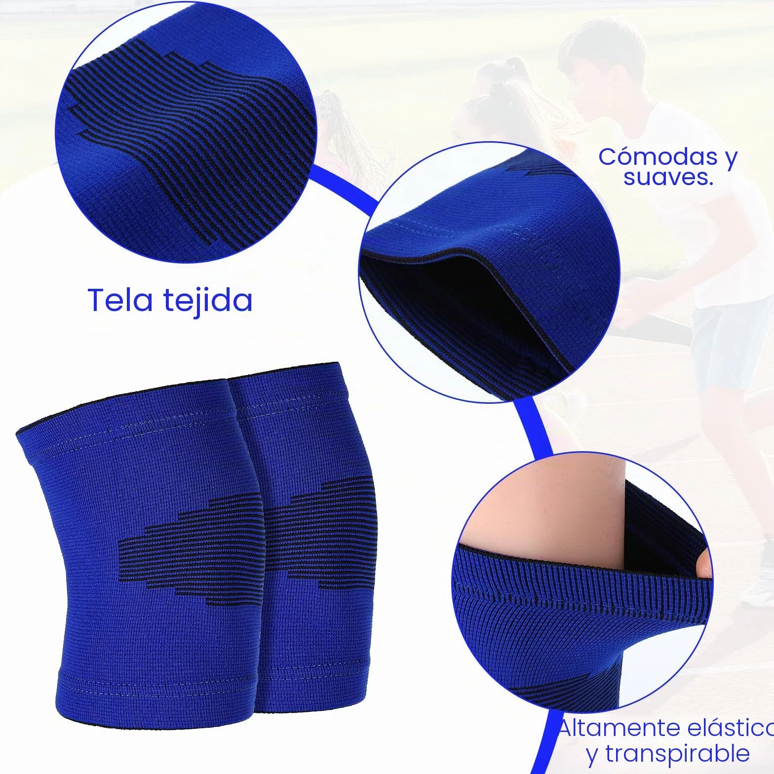 Rodilleras para niños de balonmano y voleibol transpirables, elásticas y suaves (Azul)