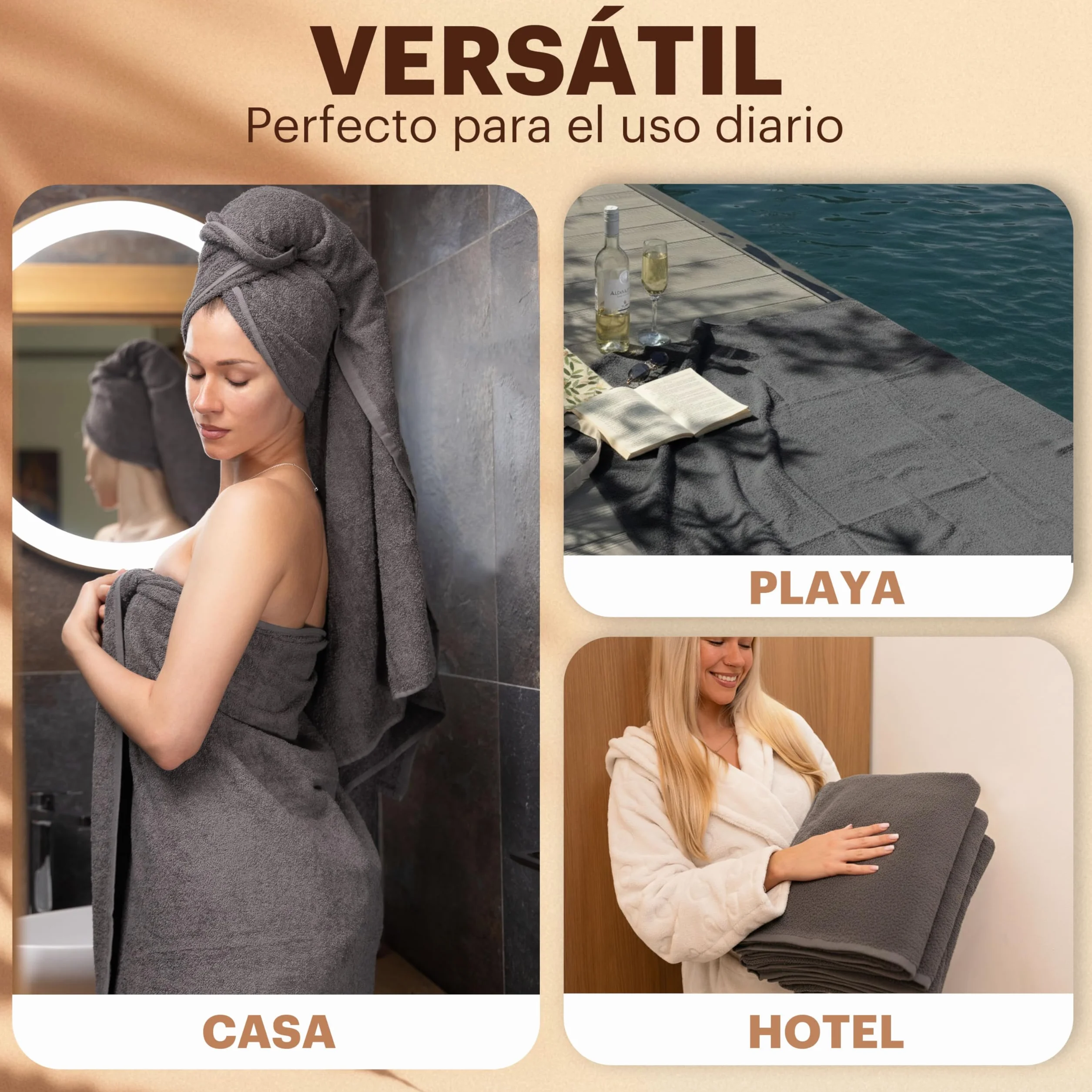 NatureMark Juego de 4 Toallas de Ducha – Toallas Suaves y absorbentes de 100% algodón, adecuadas para el Uso Diario – Gris Antracita, 70x140 cm