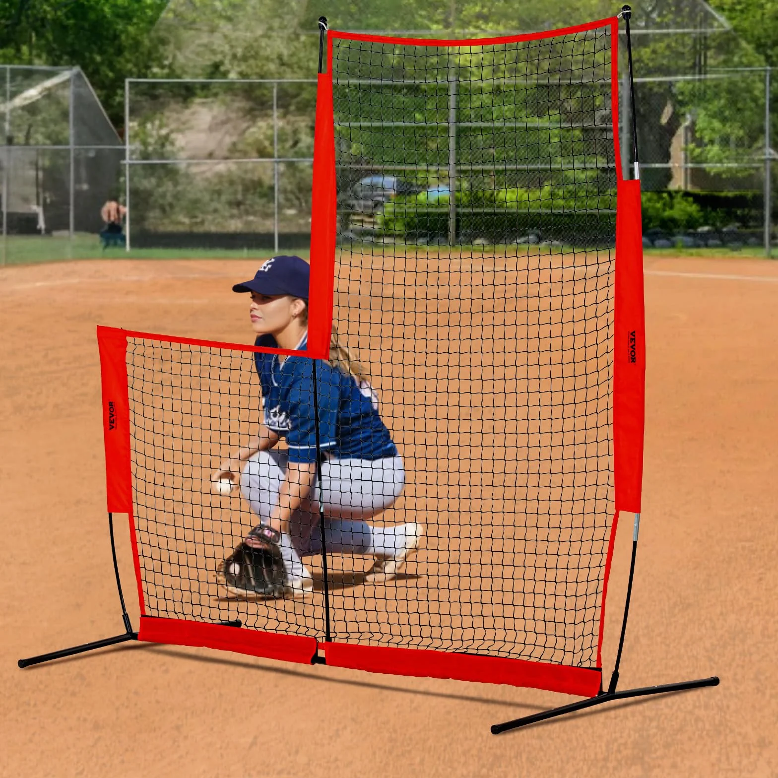 VEVOR Pantalla L de béisbol para jaula de bateo, 7 x 7 pies, portátil con bolsa y estacas