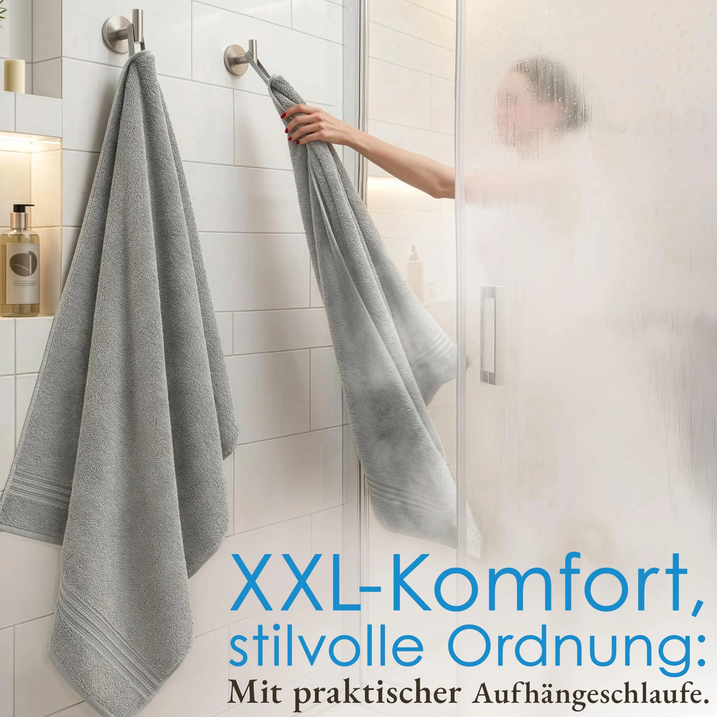 Hammetex Toallas de Sauna 80x200 cm Pack de 2 – Toallas de Ducha Extra Grandes – 100% Algodón Rizo – Certificadas Oeko-Tex – Suaves, Absorbentes – con Presilla