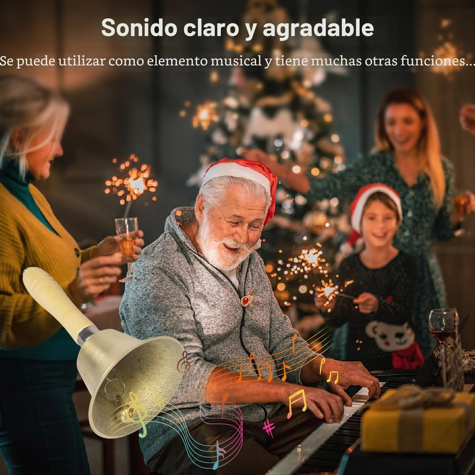 15cm Campana de Mano con Mango, Campana de Mano de latón, Campanillas de Metal, Campana de Llamada de Mano Grande, Campanas de Mano de Papá Noel para el hogar, Fiesta, decoración