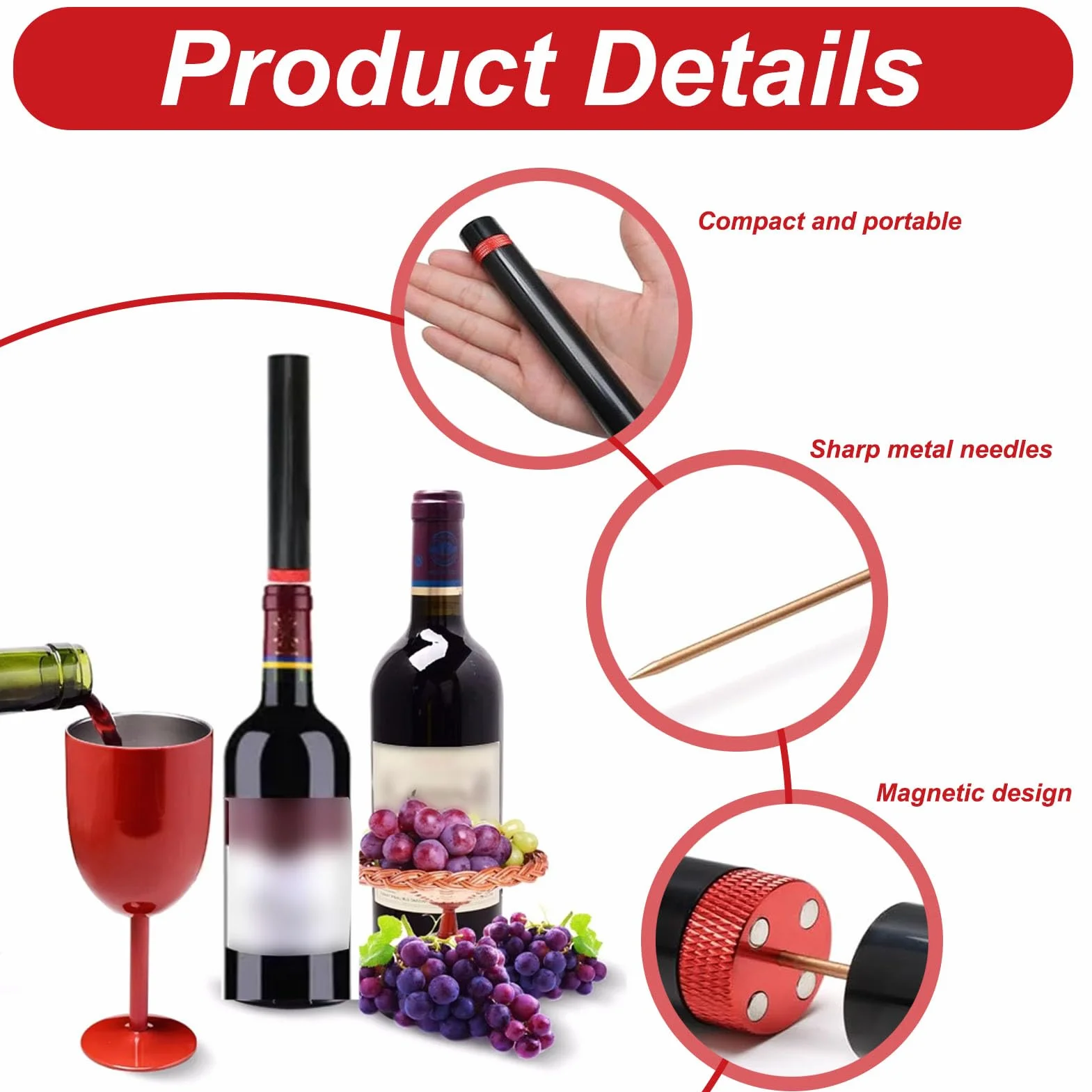 Sacacorchos de aire comprimido, sacacorchos de aire comprimido, abridor de vino con presión de aire, bomba de vino, abridor de vino rojo, para vino de lujo, para vacaciones, abrebotellas de vino