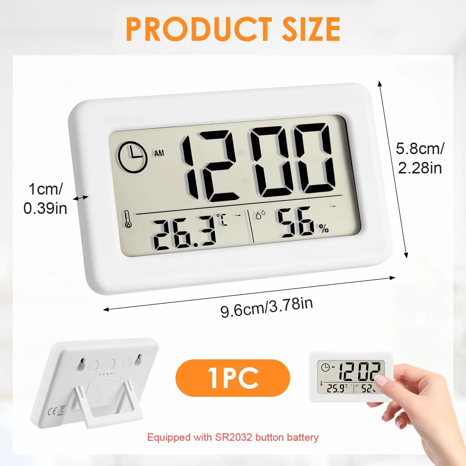 Termómetro Higrómetro Electrónico con Despertador Digital Inalámbrico Casa Reloj Pared para Mesita de Noche con Medidor Temperatura y Humedad 12/24 Horas Apto Habitacion y Sala Estar