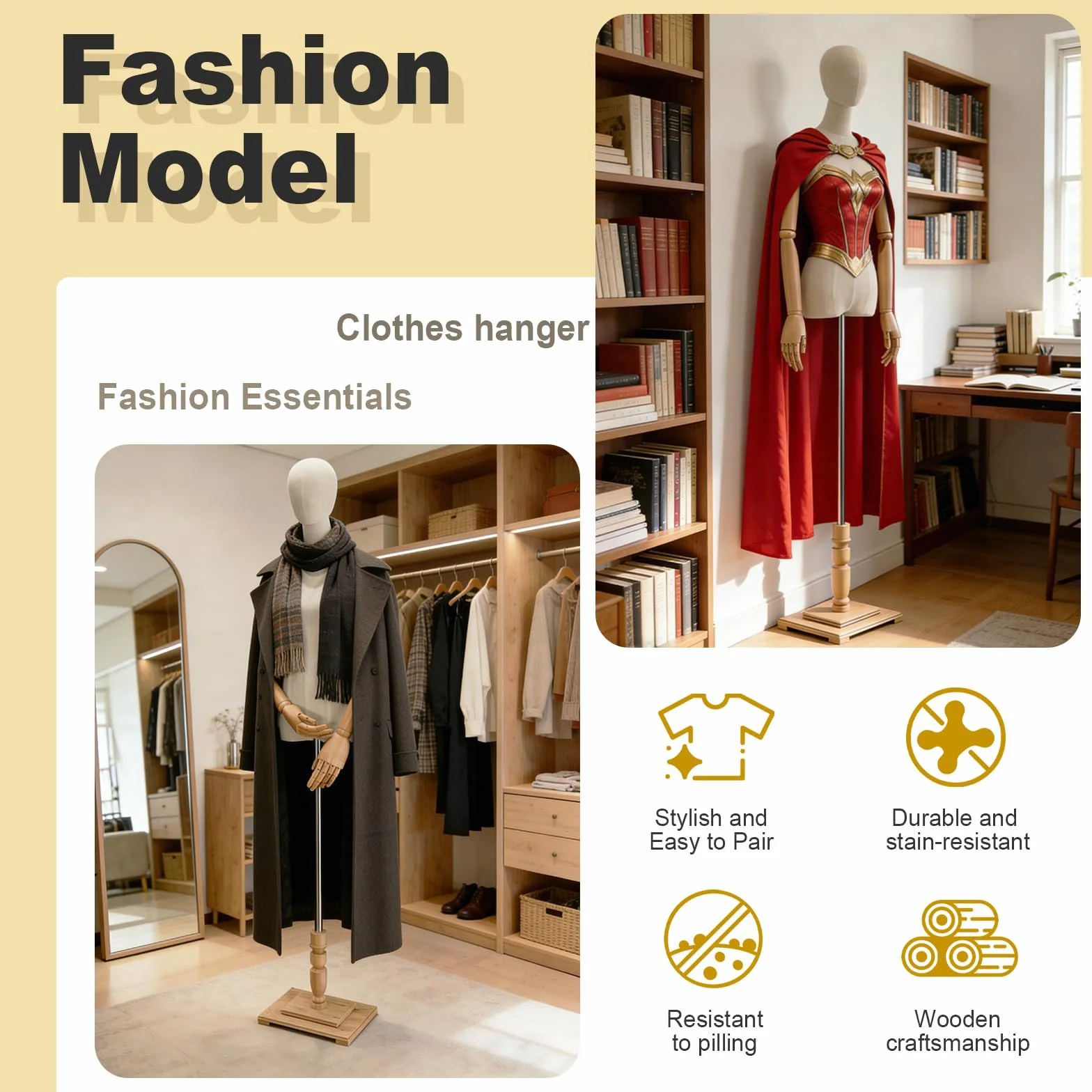 Maniquí Femenino de Costura, con Brazos De Madera Busto de Señora Maniquies Torso con Base De Arte De Madera, Modistas Exhibición Altura Ajustable (Tamaño : Medium-Women)