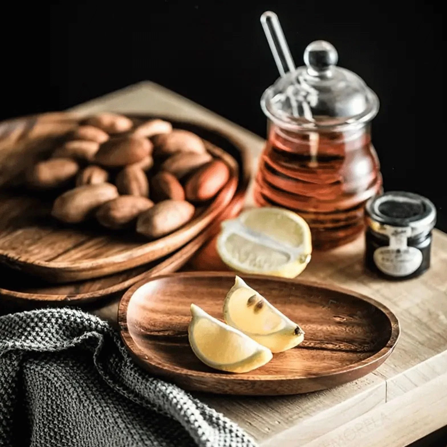 Platos Llanos Vajilla de madera maciza for el hogar Plato de cena rectangular Plato de aperitivos Plato de fruta Plato de fruta seca Plato de té de sushi hecho a mano Plato de cena de postre for cocin