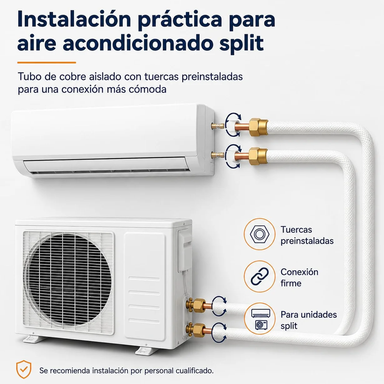 Kit de Tubería de Cobre Aislada para Aire Acondicionado Split, 1/4" y 3/8", Compatible con R32, R410A y R407C, Tubo Frigorífico con Tuercas (300, Centímetros)
