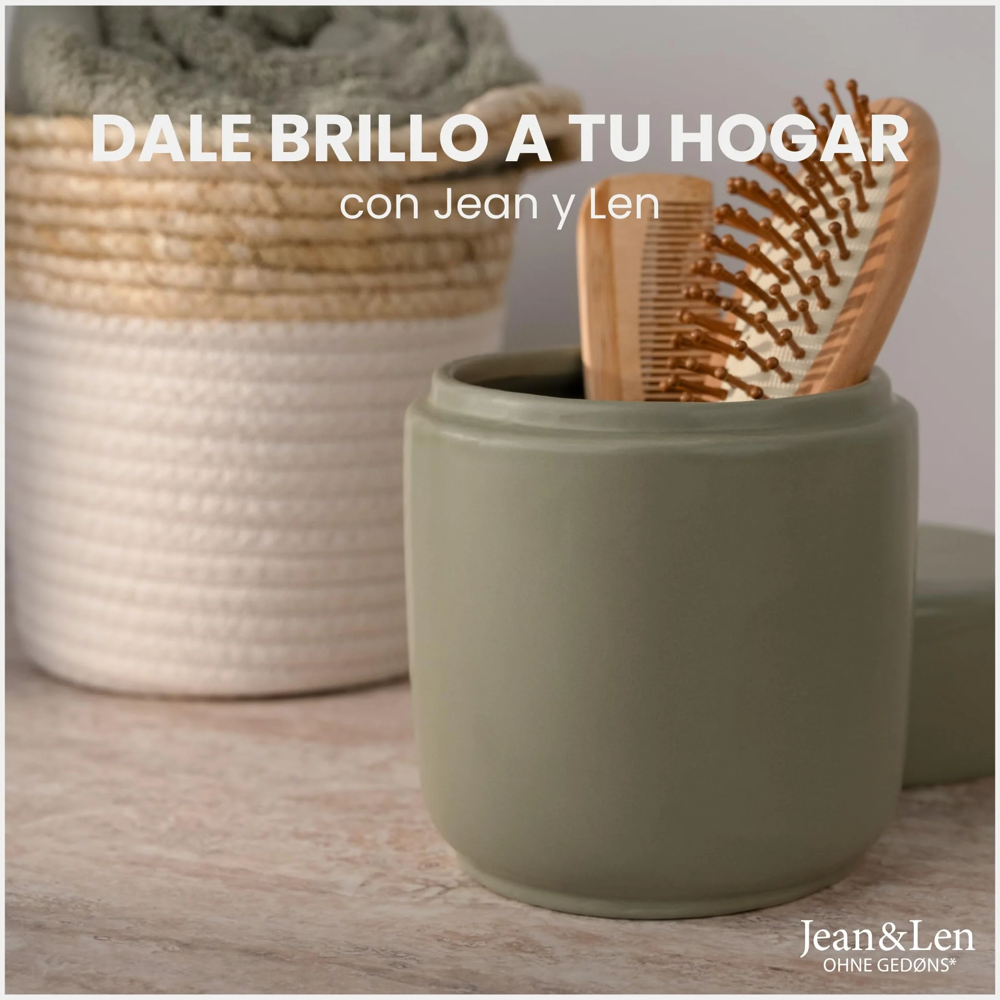 Jean & Len cesta de almacenaje redonda de algodón y paja 17 x 17 cm