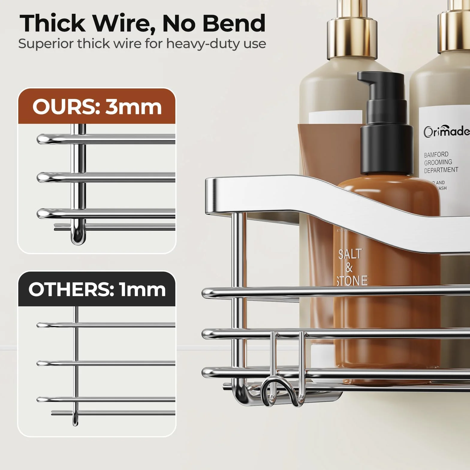 Orimade Adhesivo Estantes Cesta para Ducha con 5 Ganchos para Colgar Esponjas y Cuchillas Estanteria Organizador Baño Acero Inoxidable Sin Taladro Plata