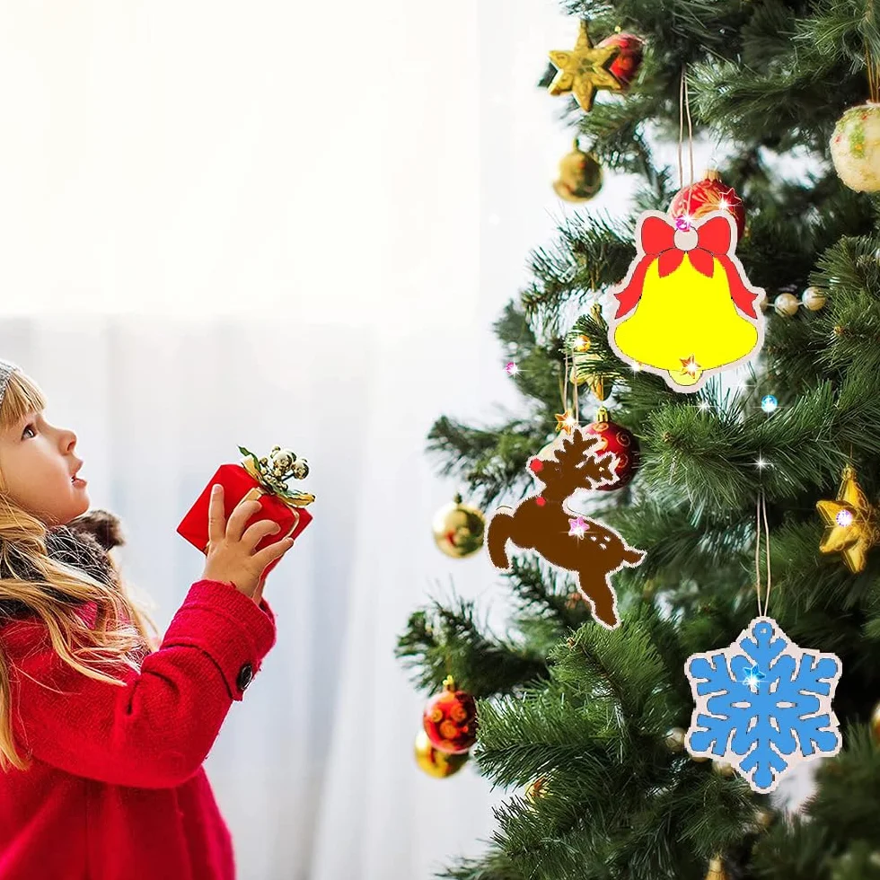 RURIZHONGTIAN Adornos de Navidad de Madera para Pintar, Colgantes DIY para Árbol de Navidad