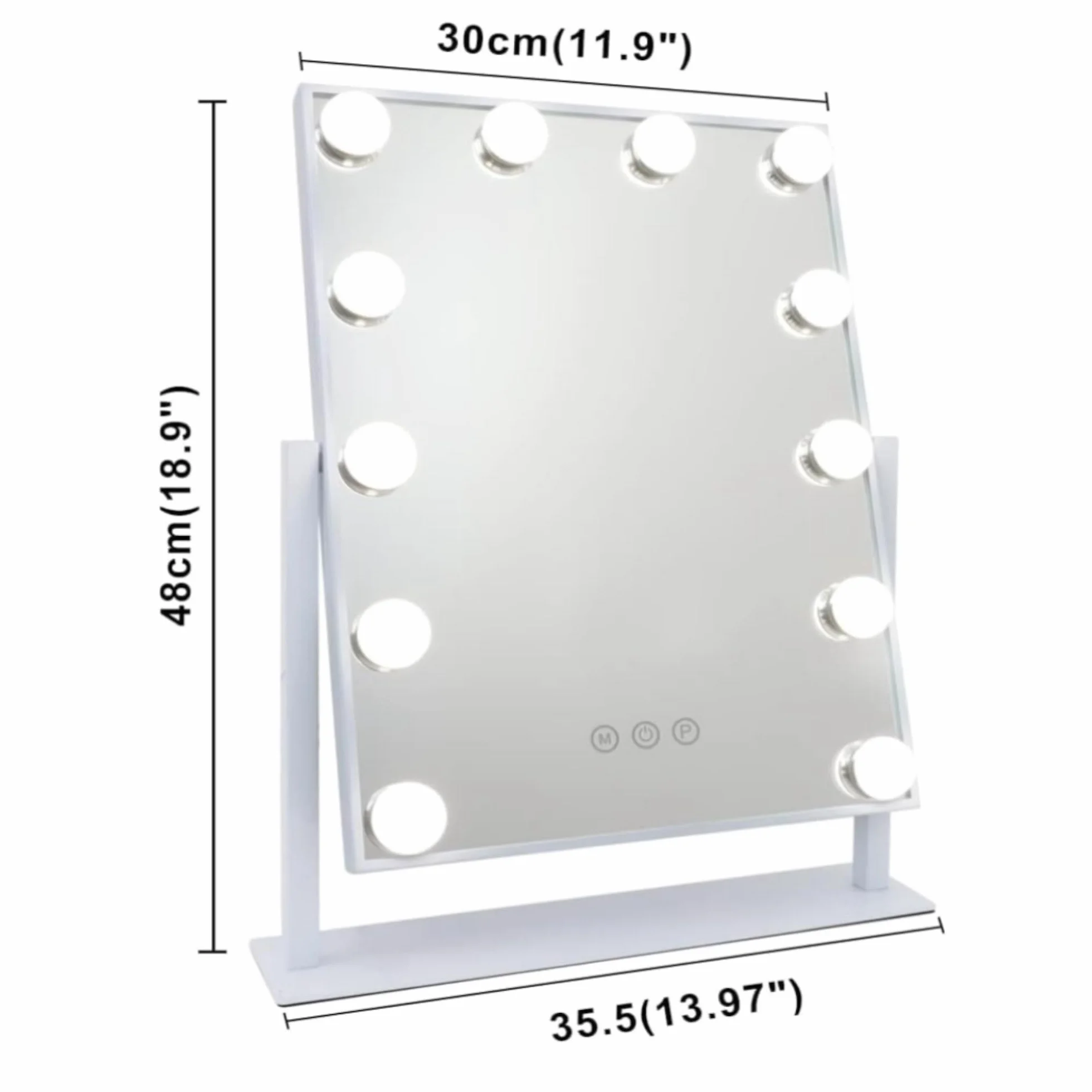 Espejo de Maquillaje con Iluminación LED, 15 Bombillas, 3 Modos de Luz, Control Táctil, USB Recargable, Aumento