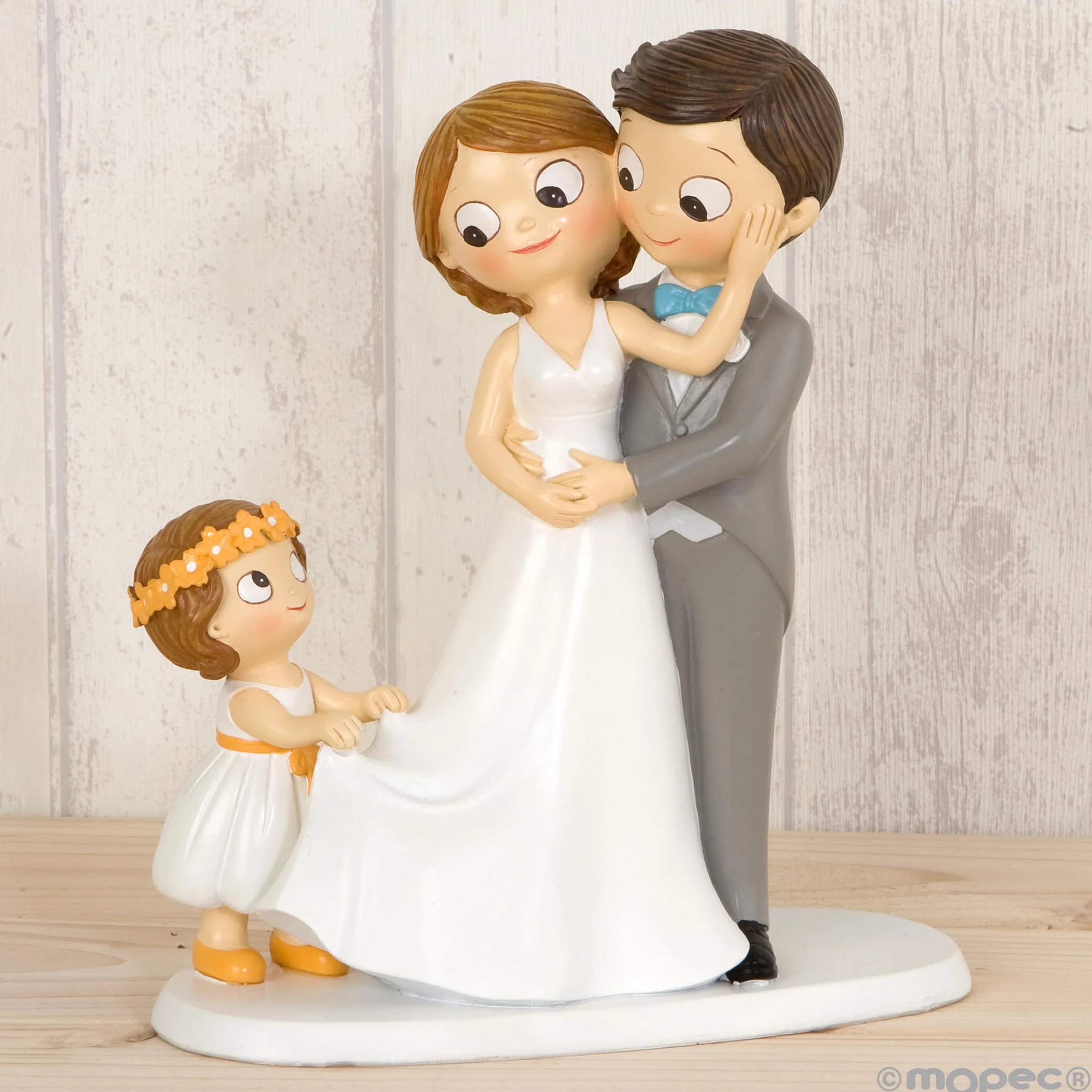 Mopec Figura Pastel de boda Novios E Hija Poliresina Gris 8,6 x 18,8 x 21,4 cm