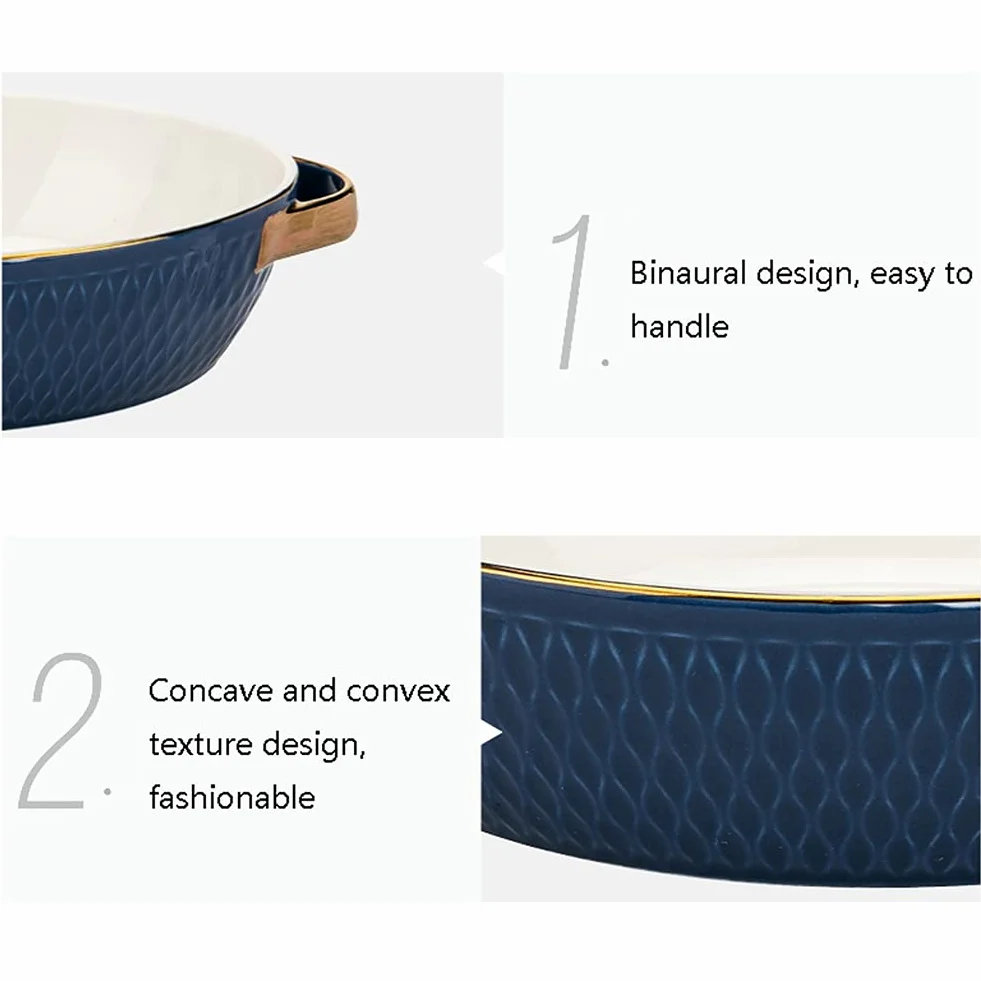 Fuente para Hornear Conjunto de 2 platos for hornear de cerámica Cena redonda de platos, cacerola de asado seguro de horno con asas de plato óvalo, alimentación que sirve las bandejas de la cena Bande