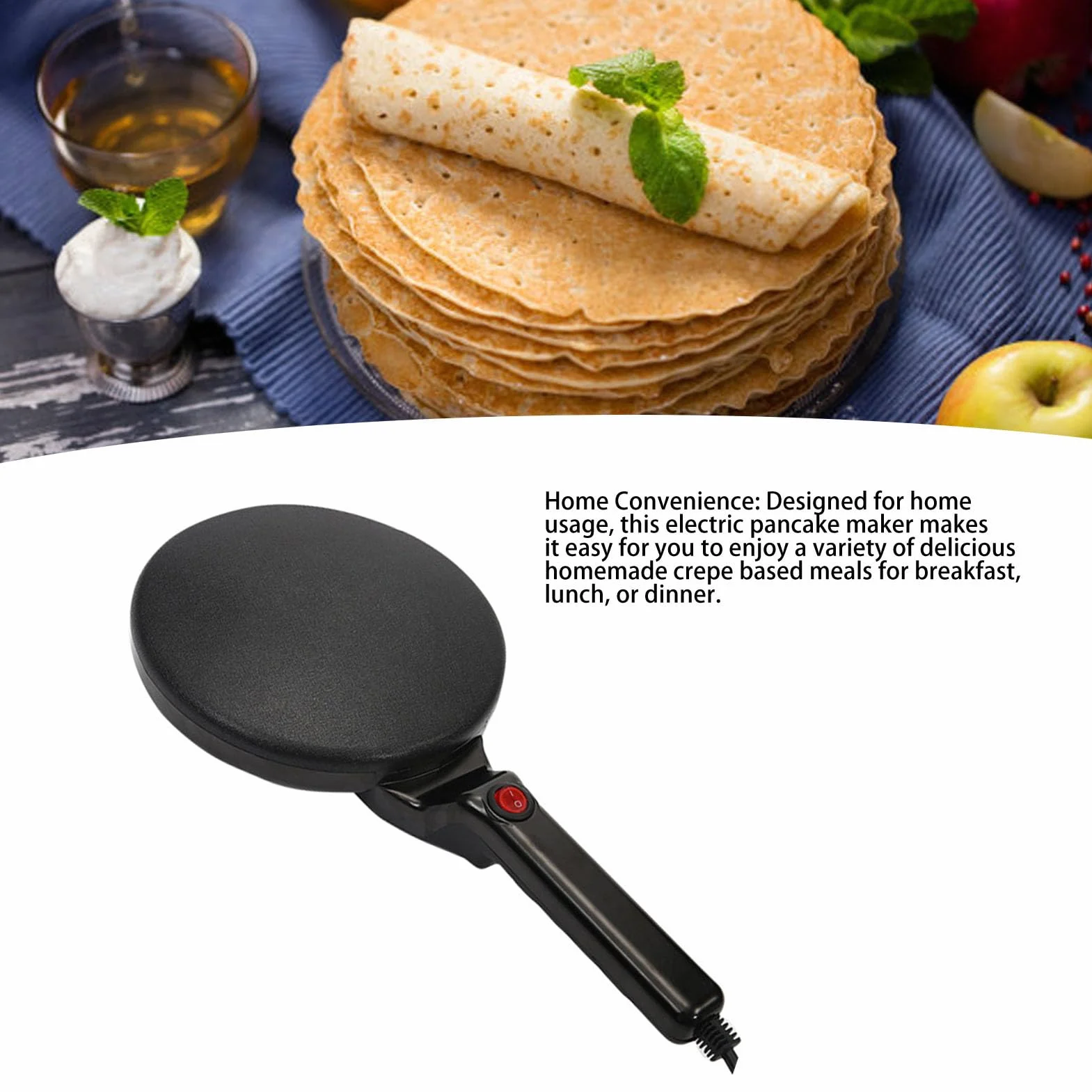 Crepera Eléctrica de 800W, Plancha para Panqueques Portátil Eficiente, Fácil para Uso Doméstico (Enchufe europeo AC100‑240V)