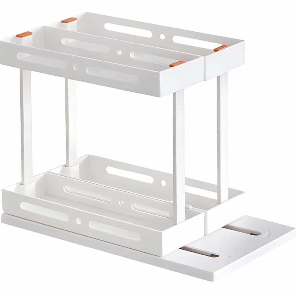 Happyyami Organizador de Cocina Diseño Extraíble y Organización Ordenada Extraíble Blanco de Abs y Acero al Carbono, Estante de Almacenamiento para Encimera