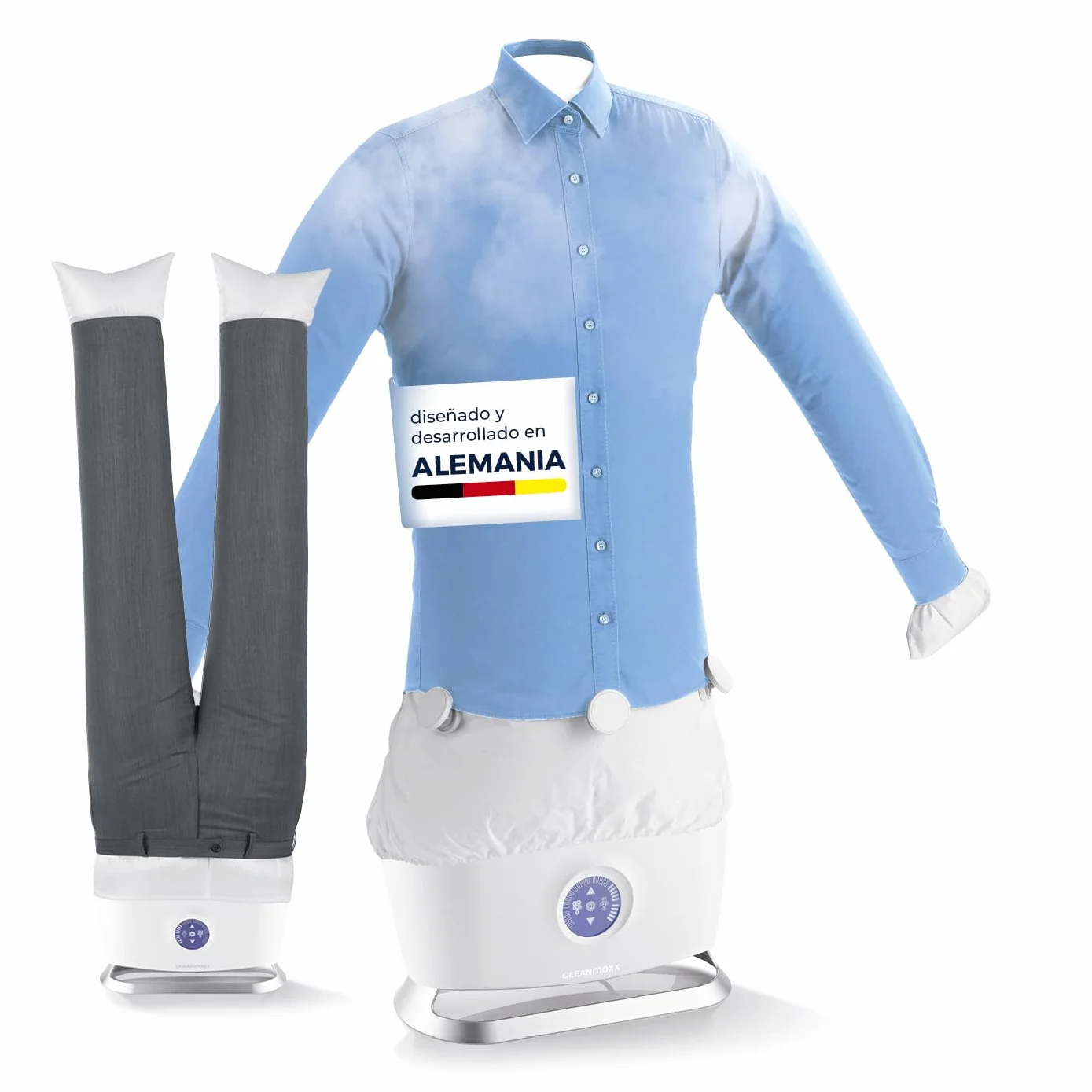 CLEANmaxx Plancha automática de camisas PRO STEAM + accesorio para pantalones | Función vapor, pantalla táctil | Plancha para camisas y blusas | Reduce olores, desinfecta, alisa, refresca