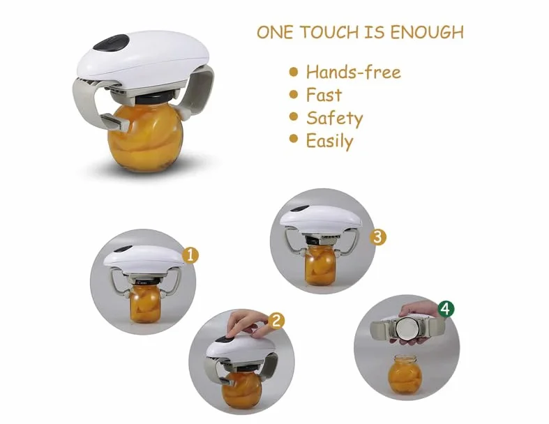 Abridor de tarros eléctrico automático con un solo toque, herramienta de apertura de botellas, herramientas de cocina para fácil y cómodo sin esfuerzo
