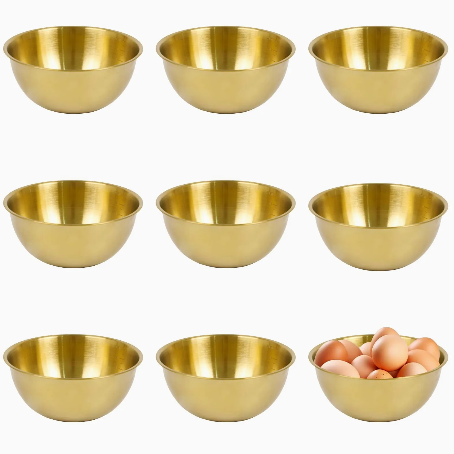 8 Piezas Cuenco Dorado 17 cm de Acero Inoxidable Cuenco Ensalada Dorado Cuencos Apilables Acero Inoxidable Dorados Cuencos de Cocina para Ensalada Sopa Arroz Fideos Ramen Fruta (17 x 7 cm)