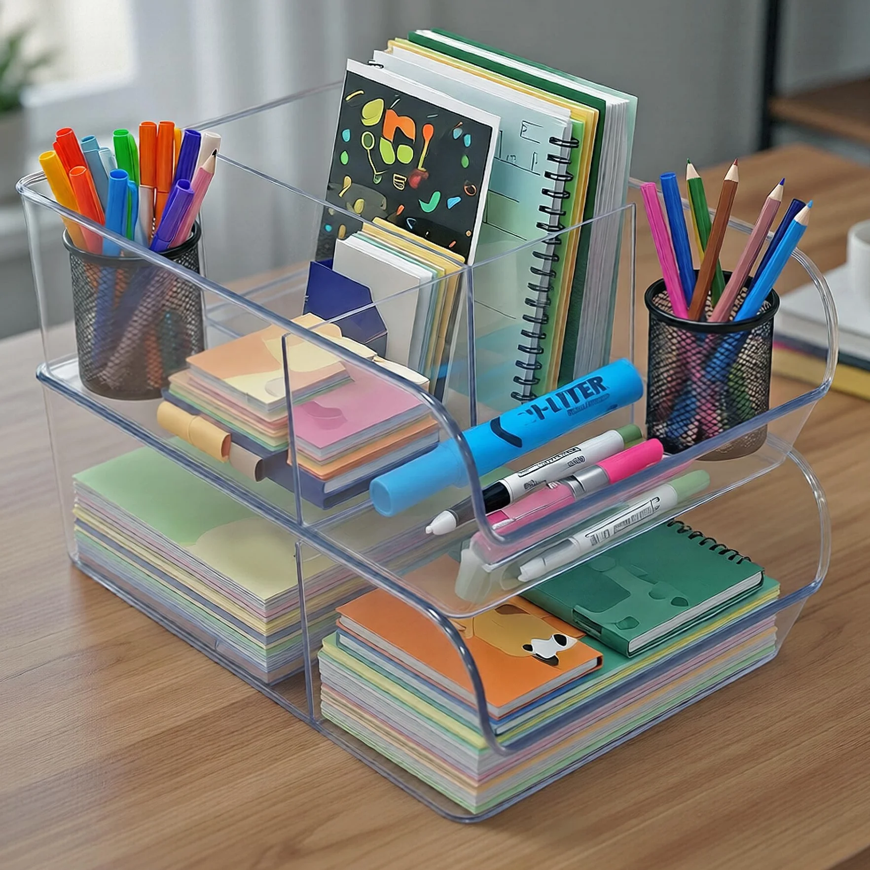Azar Displays 556752-4PK - Contenedor de almacenamiento transparente con divisores, organizador apilable de múltiples compartimentos para cocina, baño, despensa y oficina, plástico sin BPA (paquete de