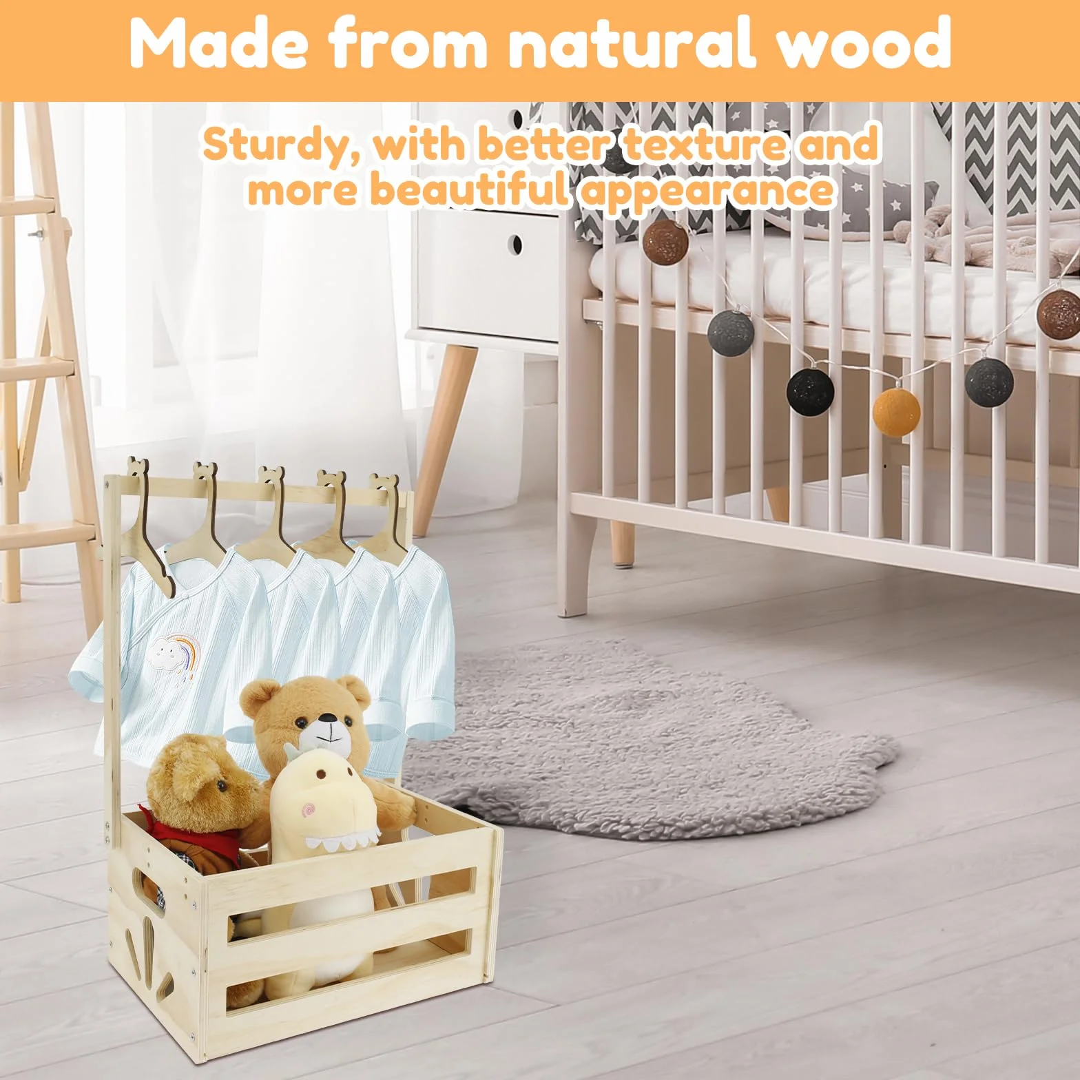 Cesta de bebé regalo con asa de madera 41x30x20 cm para baby shower almacenamiento recién nacidos