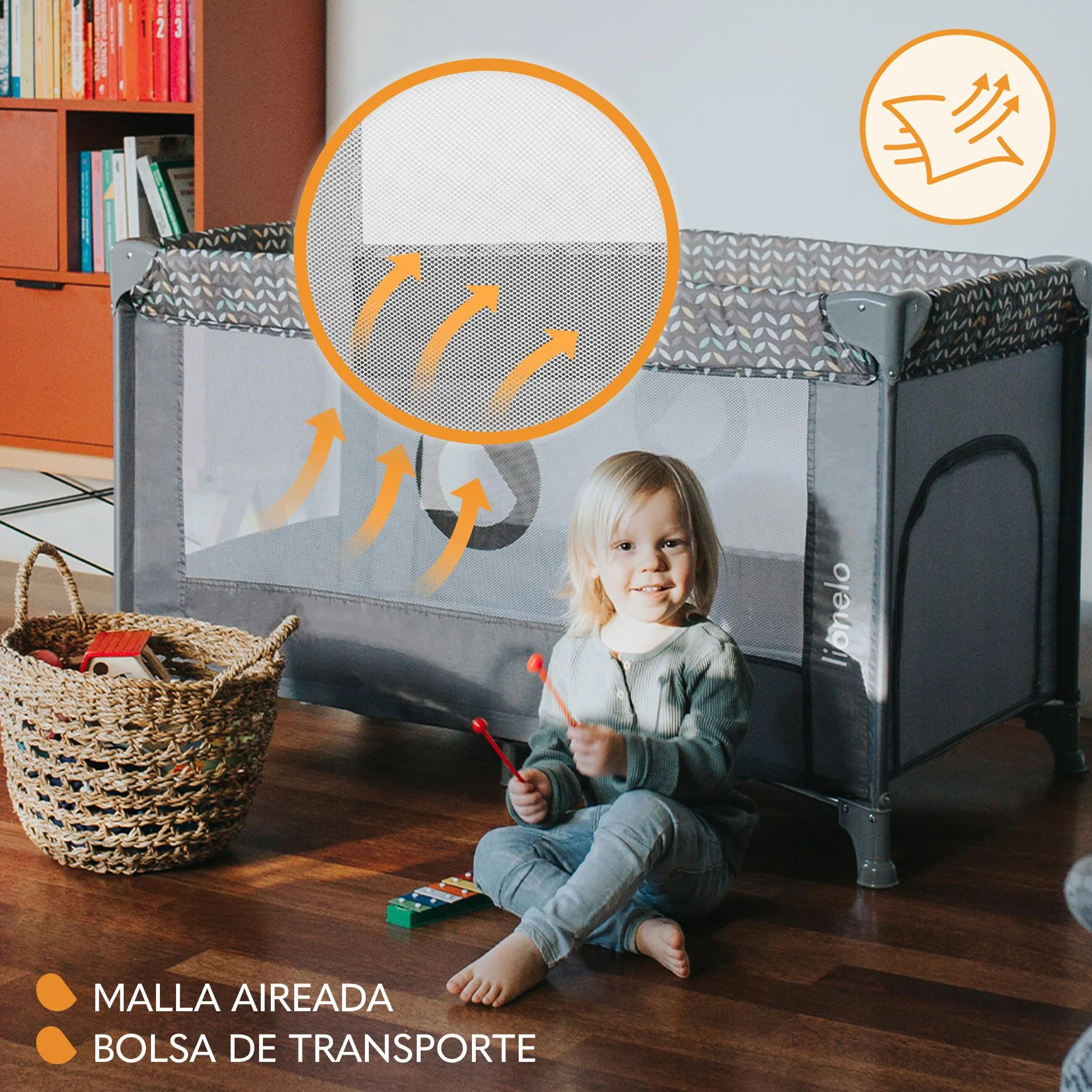 Lionelo Stefi Cuna de Viaje para Bebé Apertura Lateral 120x60 cm LockGuard Malla Transpirable