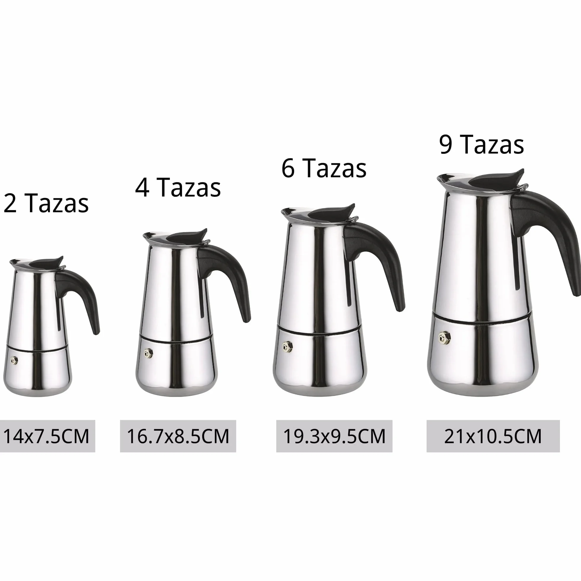 Cafetera Italiana en acero inoxidable para espresso 9 TAZAS 450 ML Compatible con gas, vitrocerámica y induccion, Uso doméstico y oficina. Cafetera Moka (9TAZAS 450ML)