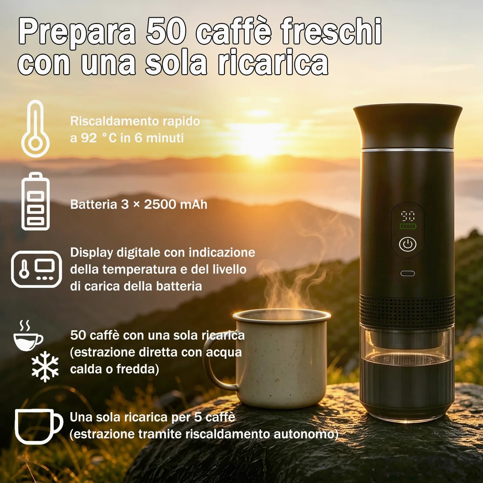 Portable Coffee Maker 3 en 1 Espresso Machine USB-C Mini Electric Hot Water Coffee Maker Compatible with Ness-Preso, Dolce-Gusto and Ground Coffee Capsules