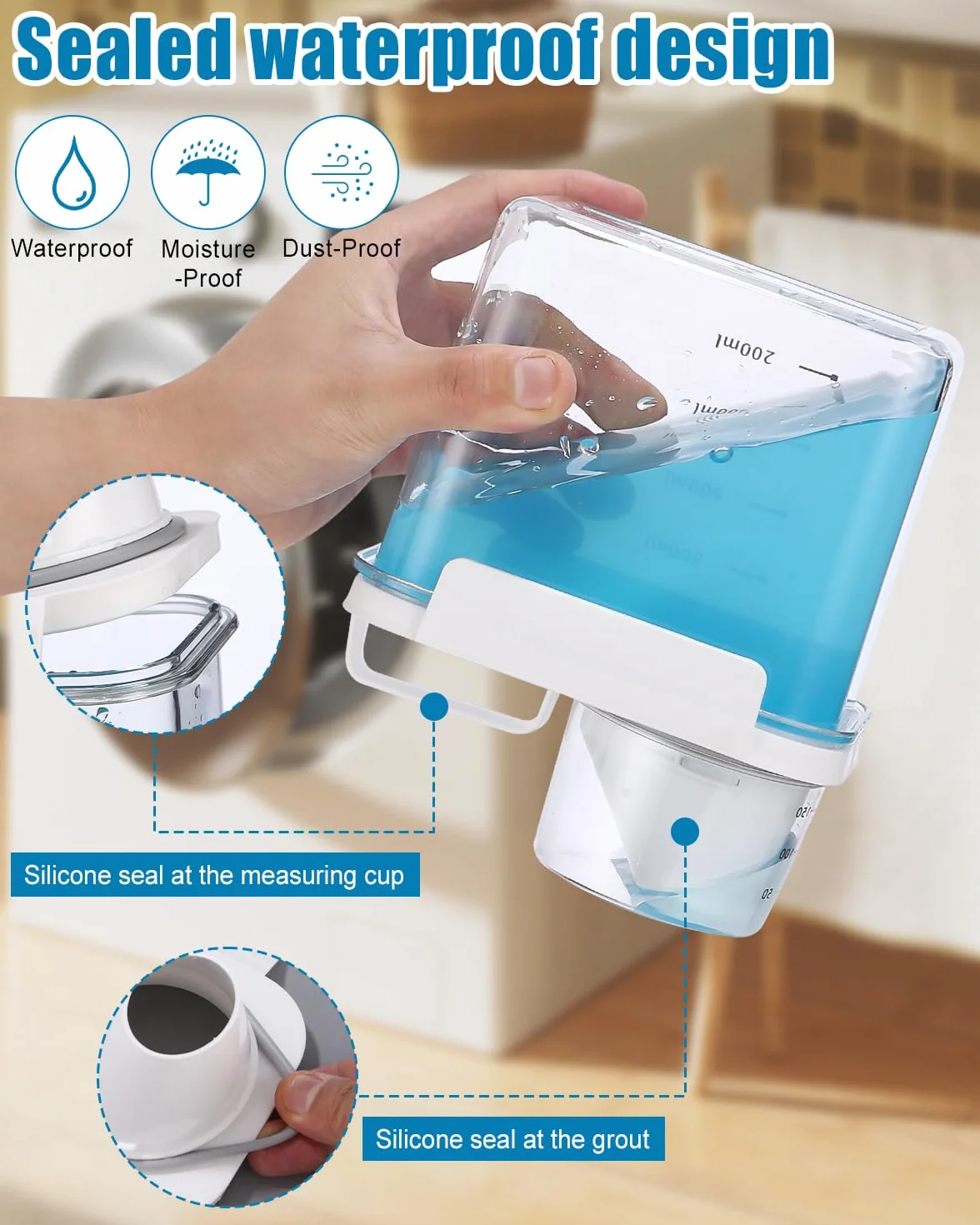 Dispensador de detergente hermético con vaso medidor, caja de almacenamiento hermética de detergente en polvo, caja de almacenamiento para detergente, caja de Almacenamiento con Vaso Medidor 1100 ml