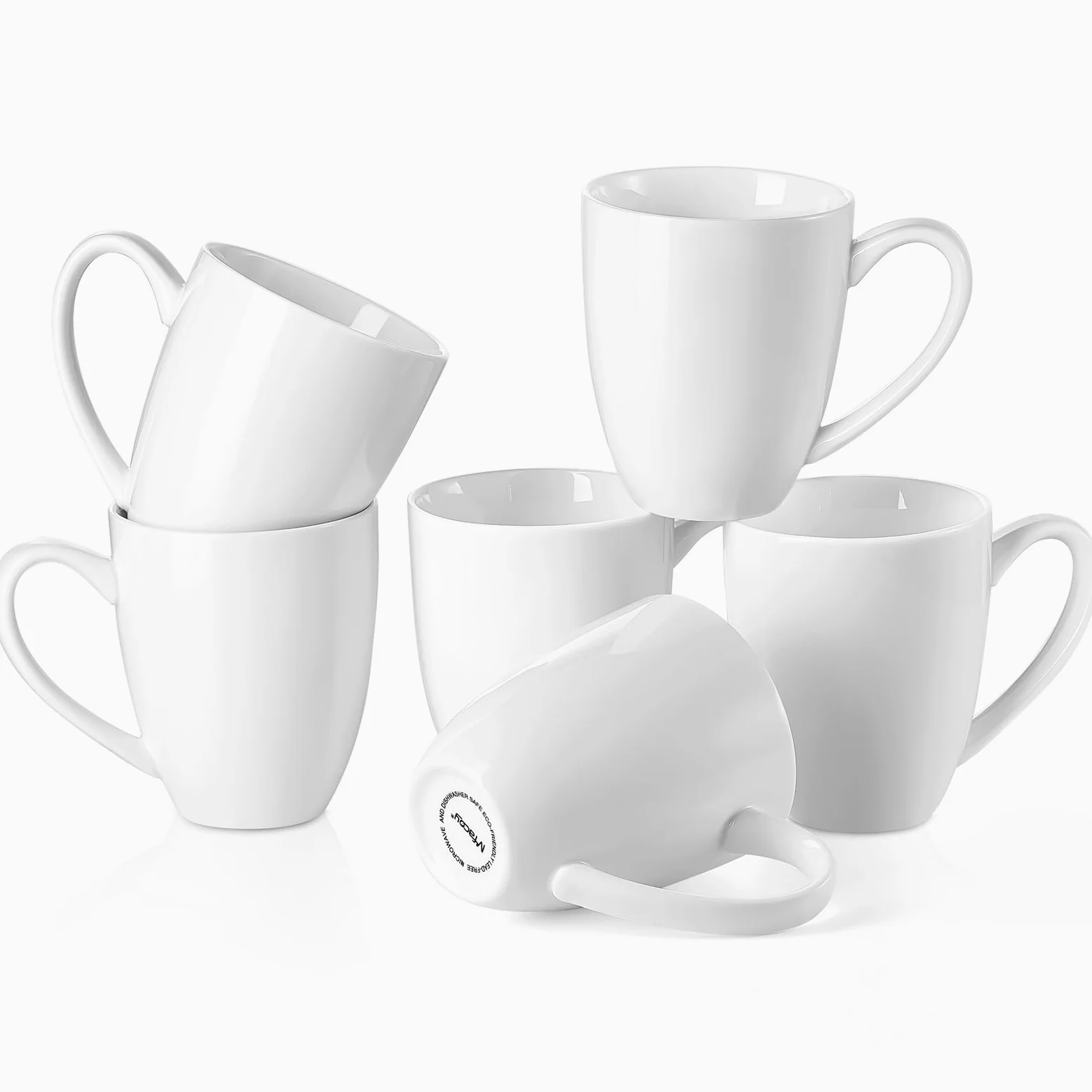 Juego de 6 tazas de café de porcelana de 13 onzas con asa, tazas de té de cerámica para café con leche, té caliente, capuchino, moca, cacao, juego de regalo de tazas de colores surtidos, aptas para