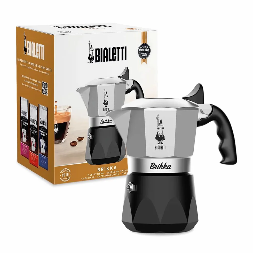Bialetti New Brikka 2023, Moka pot, la única cafetera capaz de hacer un espresso cremoso, 2 tazas, Aluminio