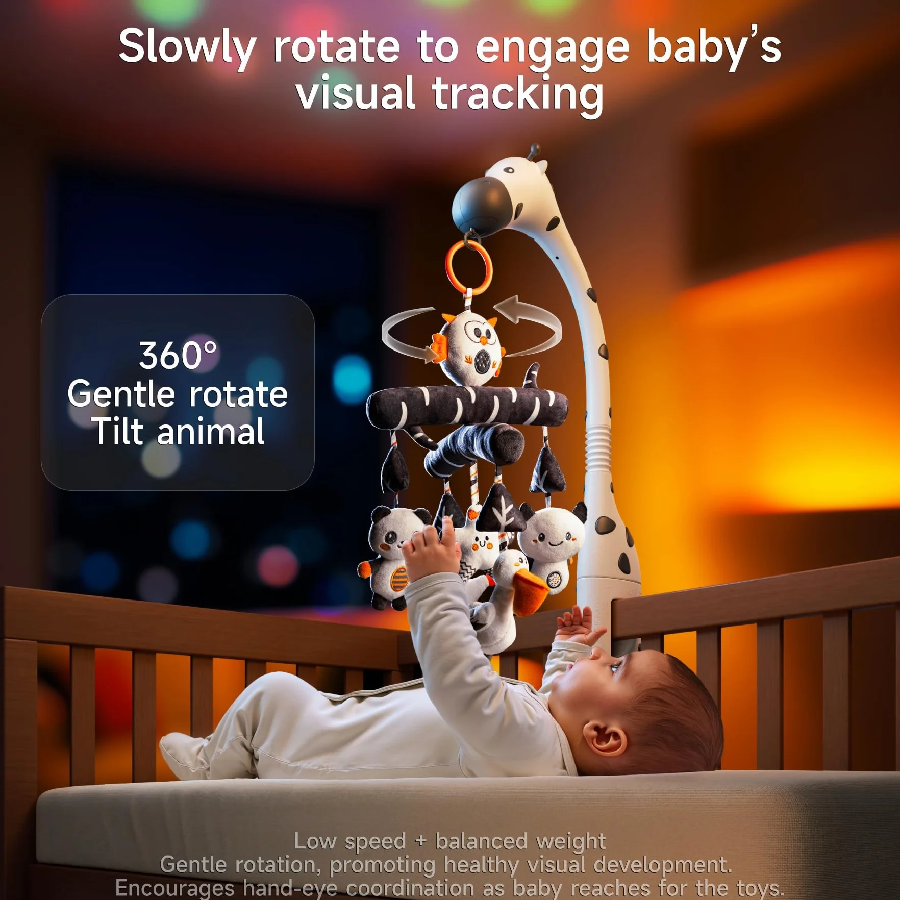 TUMAMA juguete móvil para cuna de bebé de alto contraste con luz nocturna proyector música ruido blanco