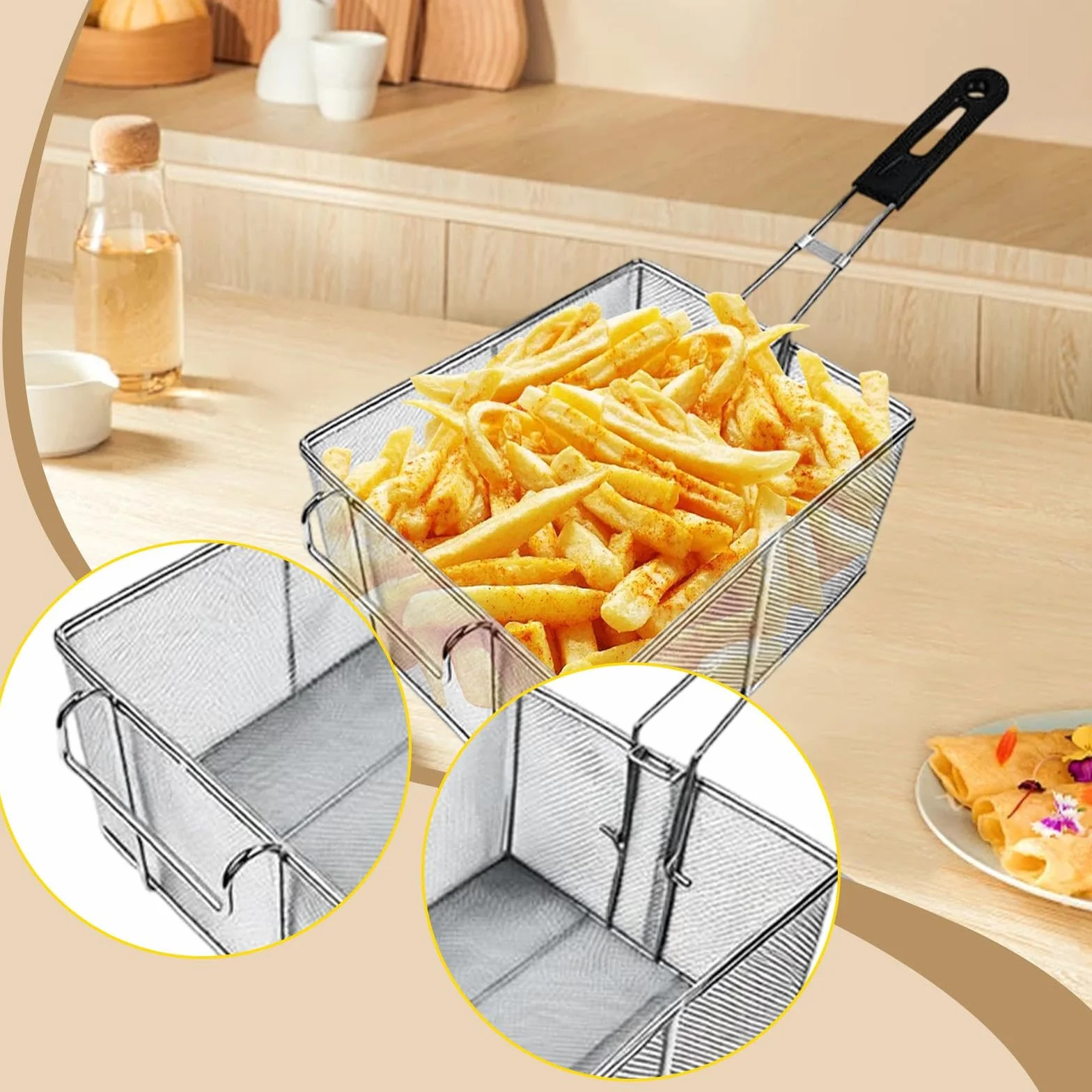 Cesta para Freír, Utensilio de Cocina, Cesta para Servir Barbacoa Y