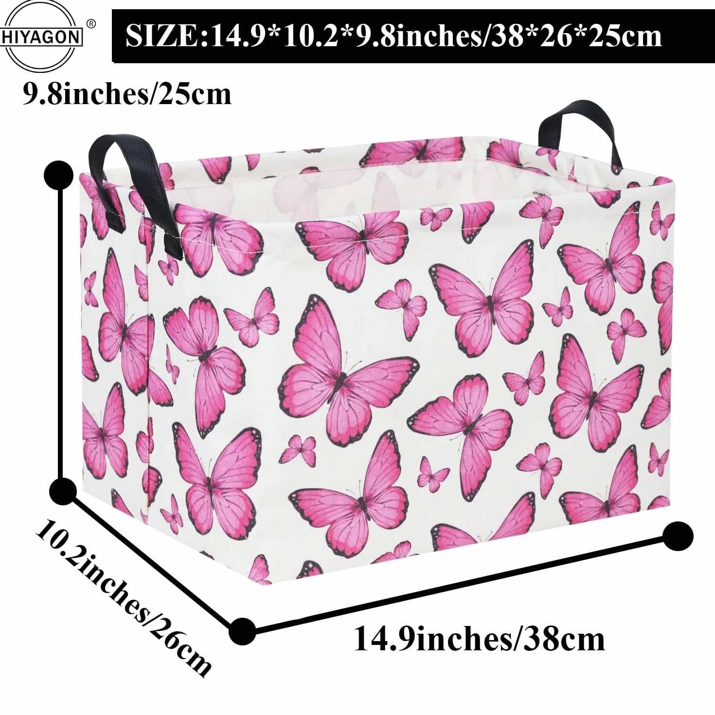 Cesta rectangular almacenamiento niños mariposa rosa bebé juguetes caja organizadora arco iris