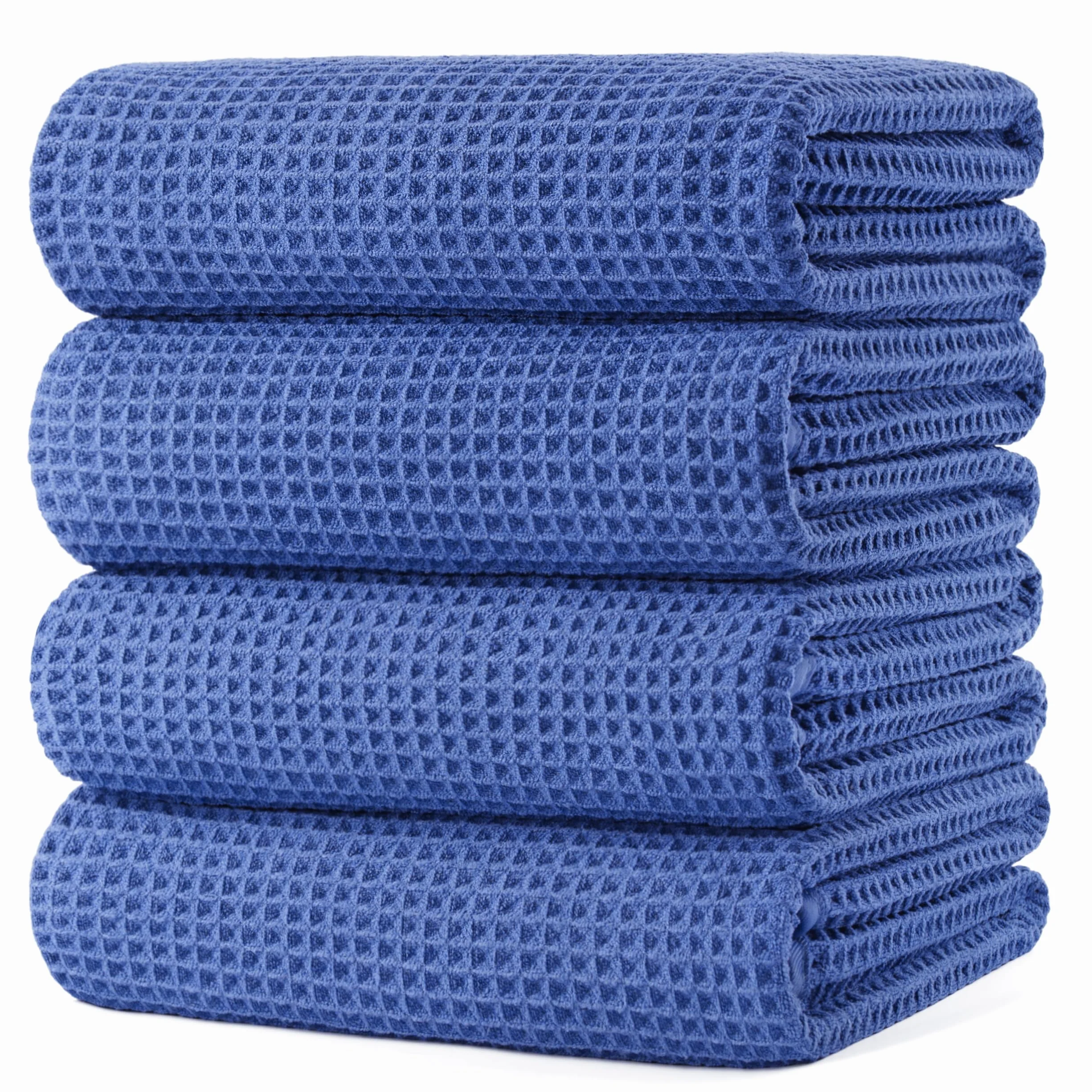 Polyte - 430 gsm Toalla de baño de Microfibra antipelusa - Secado rápido - Punto gofrado - Grande: 152,4 x 76,2 cm - Pack de 4