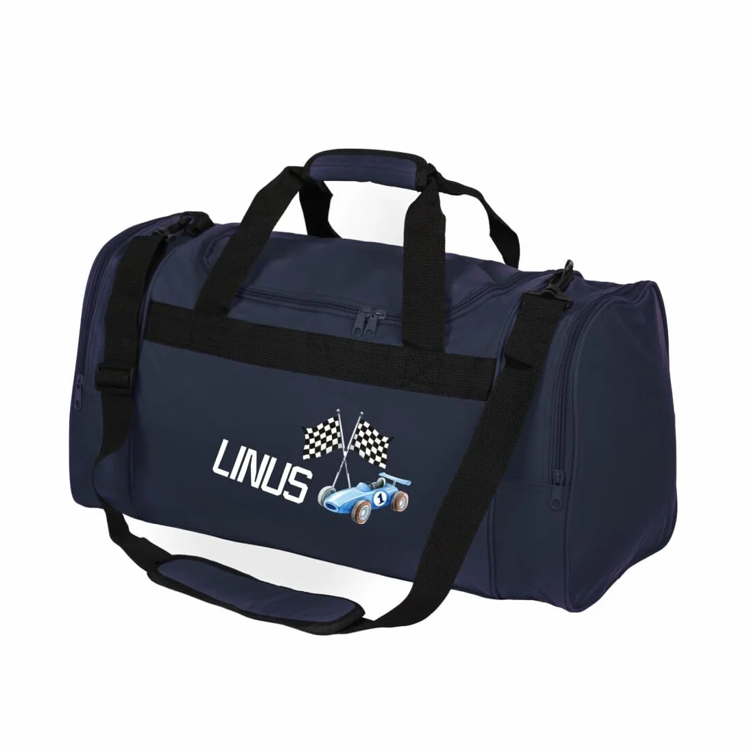 Minimutz Bolsa de deporte infantil personalizada coche carreras 26 L azul oscuro