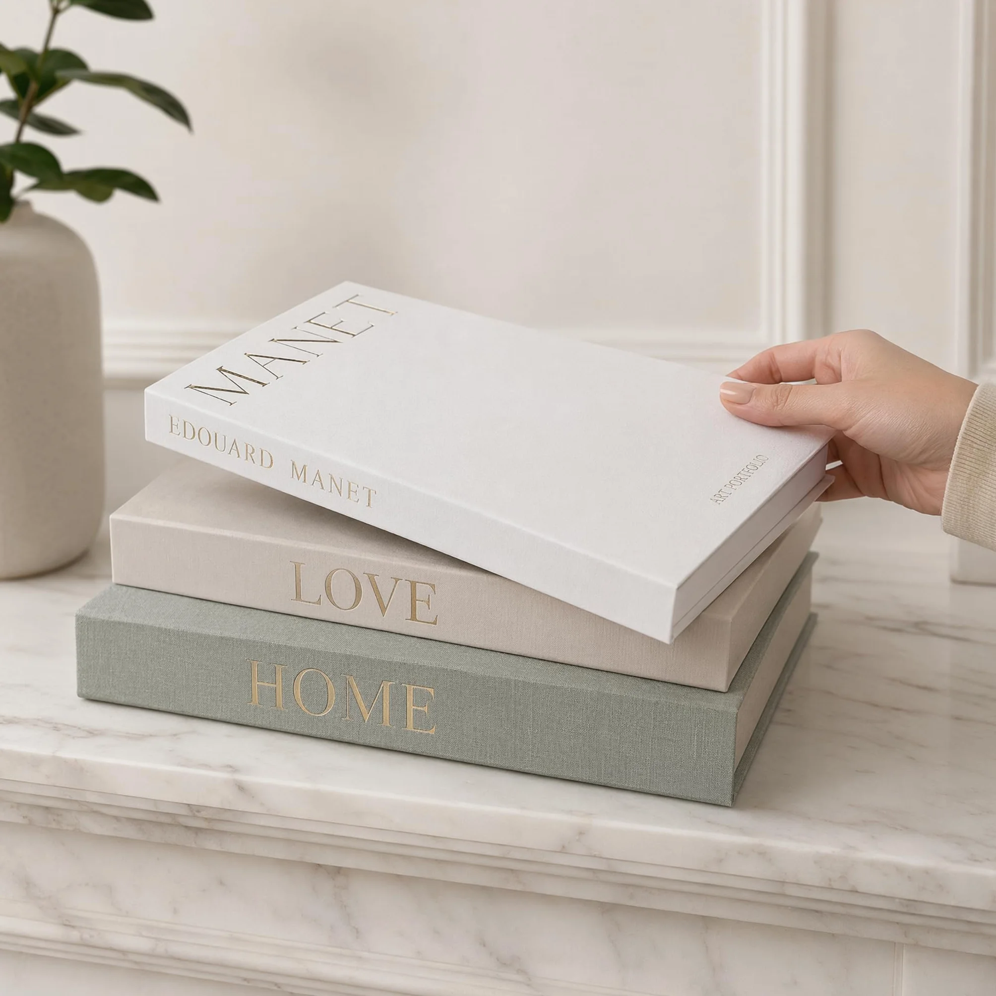 Juego de 3 libros decorativos - Libro falso en fundas de lino con cierre magnético - Caja de almacenamiento oculta - Accesorios estéticos y elegantes - Cajas modernas con forma de libro para simpatía