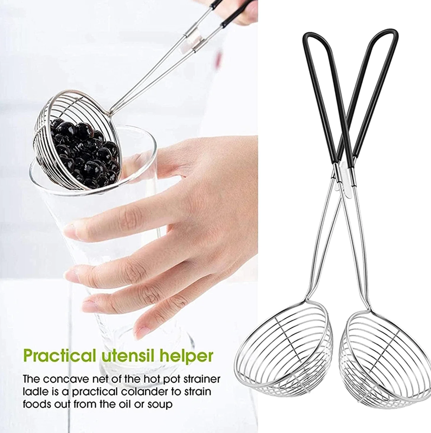 Colador De Cocina Filtros de Alimentos Tamiz de colador de Acero Inoxidable, Cuchara de Skimmer de Alambre con Mango for Olla Caliente Comiendo Sopa Drenaje Escurridor Pasta(10pc)