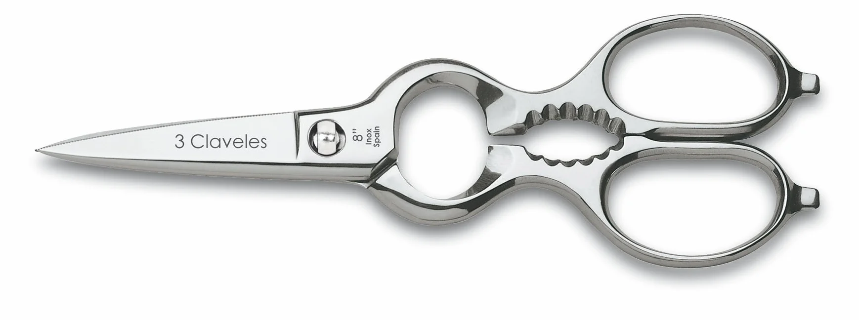 3 Claveles Tijeras Cocina Multiusos, Acero Inoxidable-(20cm-8"), Brillo-Desmontable