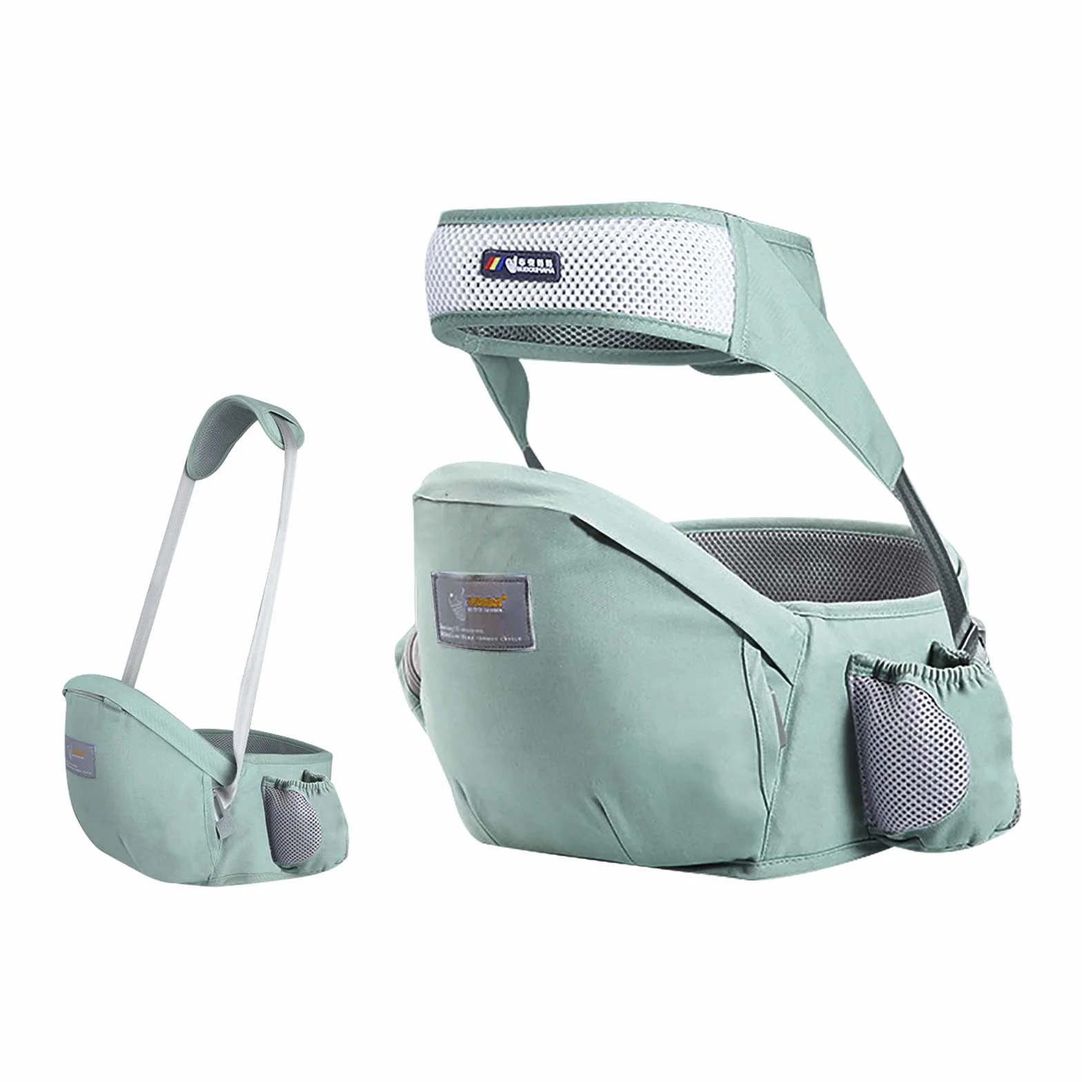 SONARIN Portabebé Asiento de Cadera Ergonómico Taburete de Cintura Algodón con Cinturón de Seguridad Verde
