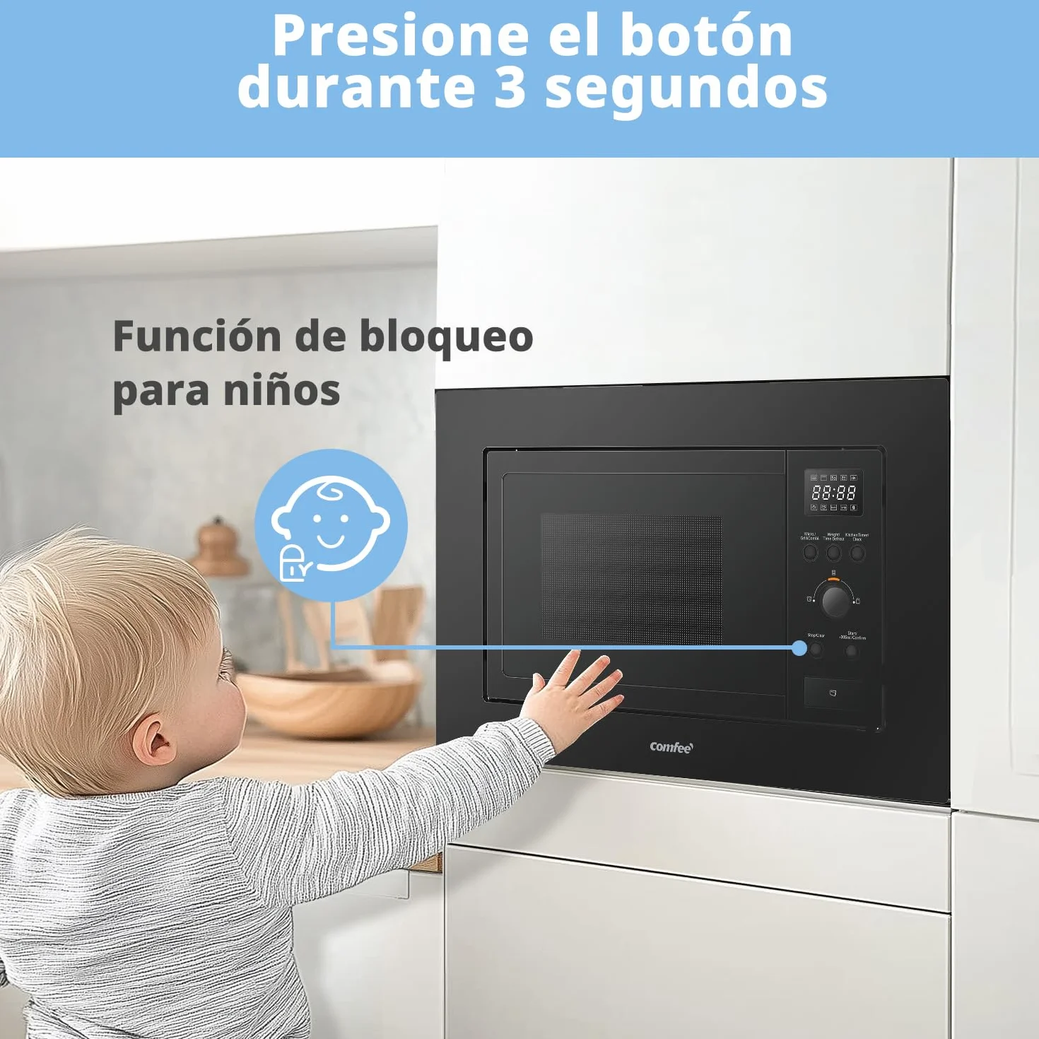 COMFEE' CBMAG820BJL-BK Microondas empotrado de 20 litros con grill, controles digitales, 8 niveles de potencia, descongelación rápida y 8 menús automáticos, color negro Visita la tienda de Comfee