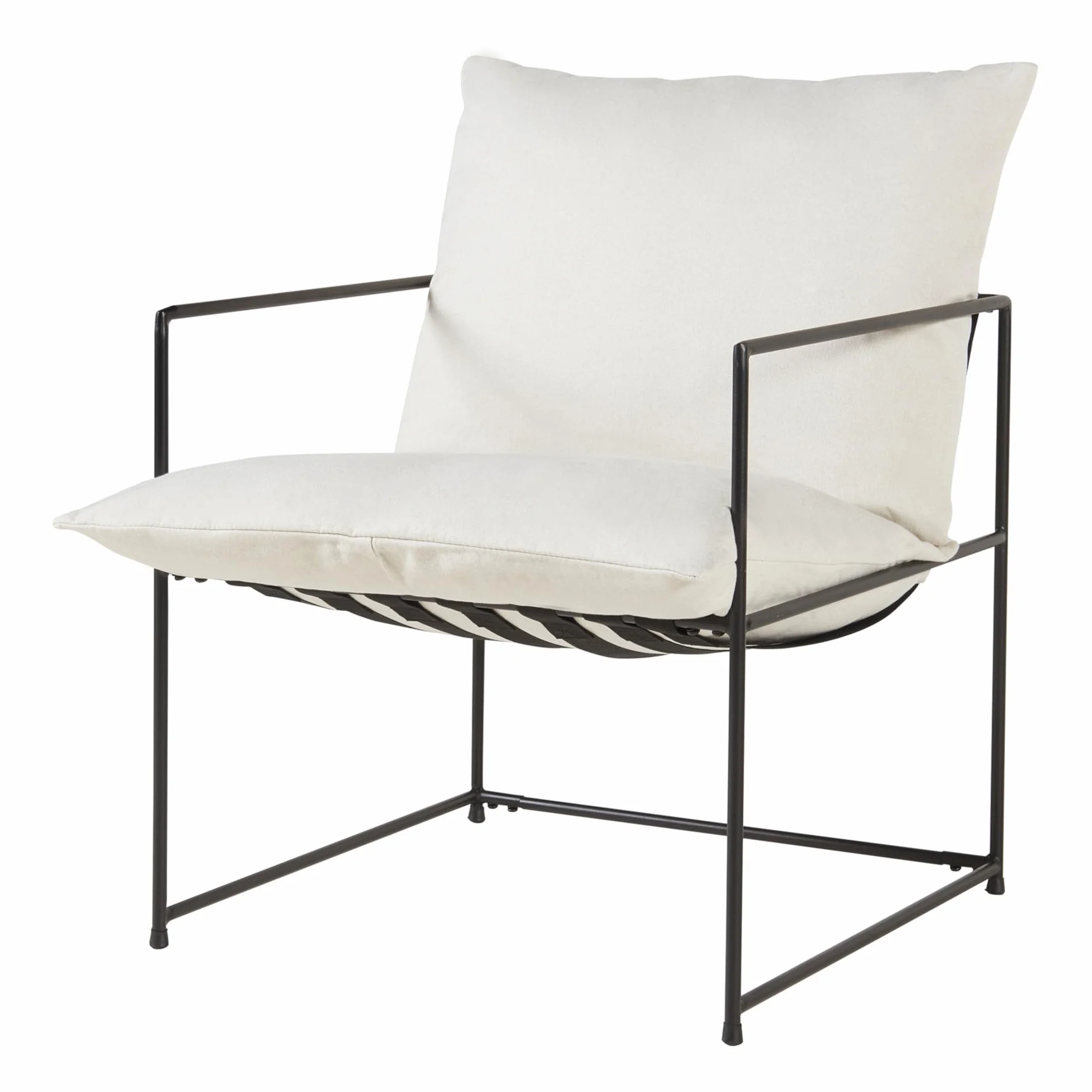 [en.casa] Sillón para Salón Utsjoki Silla Elegante con Reposabrazos Butaca con Cojin Acolchado y Lavable para Dormitorio Salón Oficina Metal/Textil 90x61x70cm - Negro/Beige