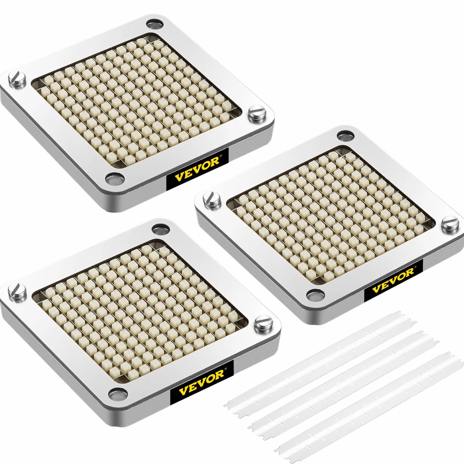 VEVOR Cuchilla picadora de repuesto 1/4" 3 piezas de cuchilla para freír francesa con 6 cuchillos adicionales piezas de acero inoxidable y bloque de empuje para cortar patatas, zanahorias, pepinos