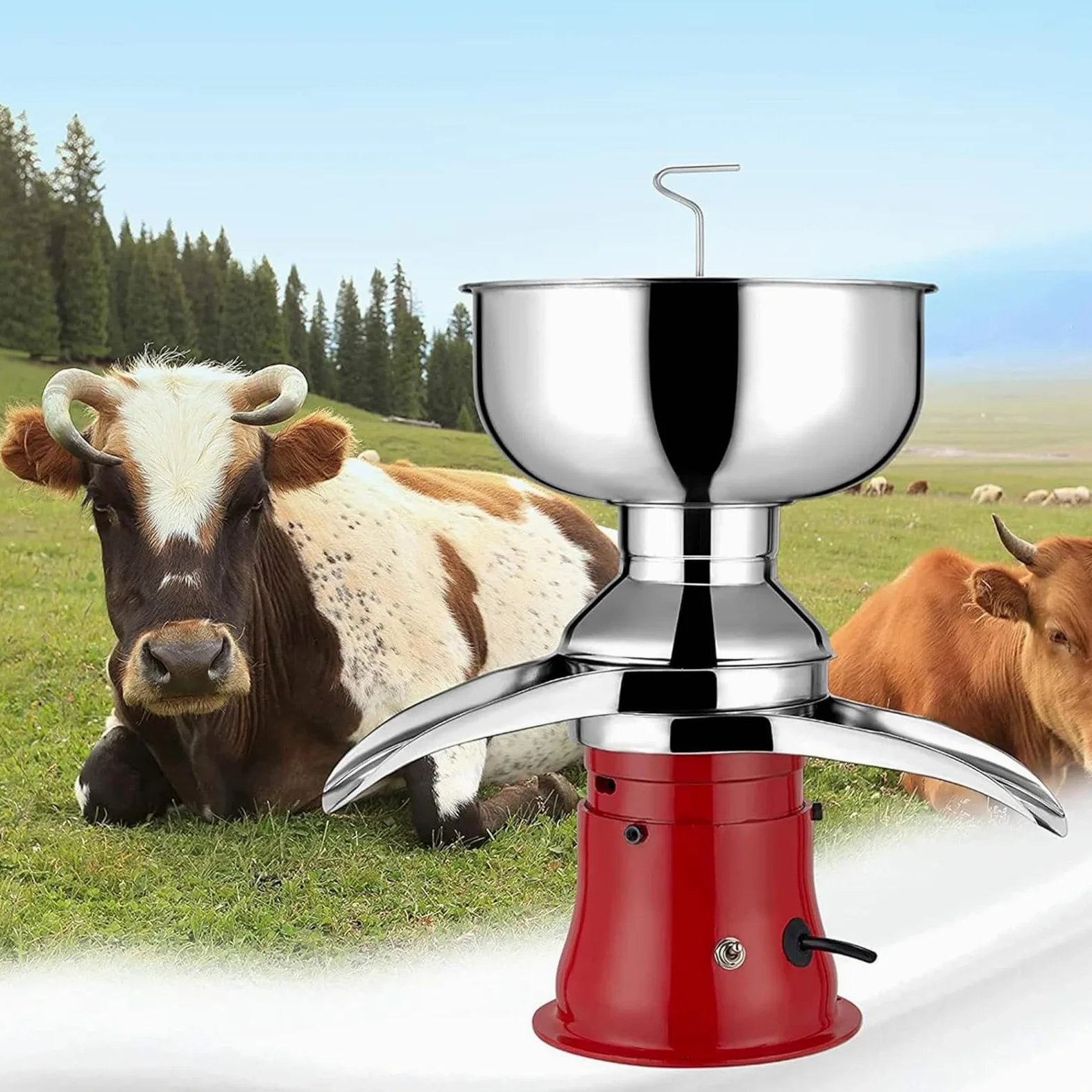 Espumador de leche, separador de crema, separador eléctrico de mantequilla de leche fresca de acero inoxidable, con bandeja de separación de 15 capas, caudal ajustable, fácil de usar, para g
