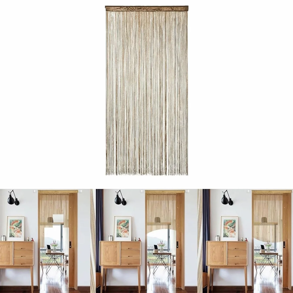 Cortina de hilo para puerta de patio, 200 x 100 cm, ideal como separador de ambientes o decoración, con borlas decorativas y brillantes para puertas y ventanas.