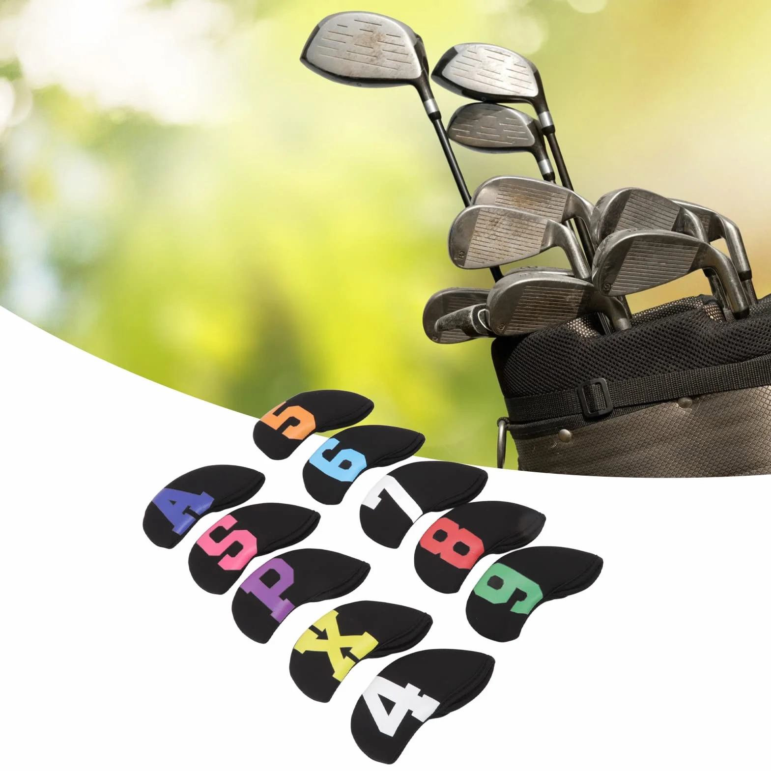 Fundas Premium para Cabezas de Hierro de Golf, Neopreno Impermeable, con Numeración de Colores, 10 Uds. (Negro)